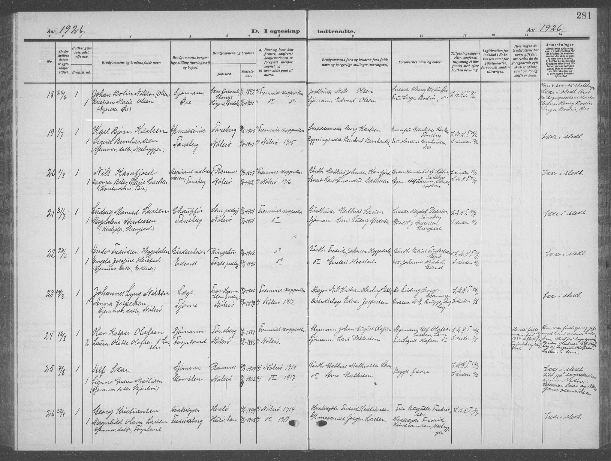 Nøtterøy kirkebøker, AV/SAKO-A-354/G/Ga/L0006: Parish register (copy) no. I 6, 1925-1939, p. 281