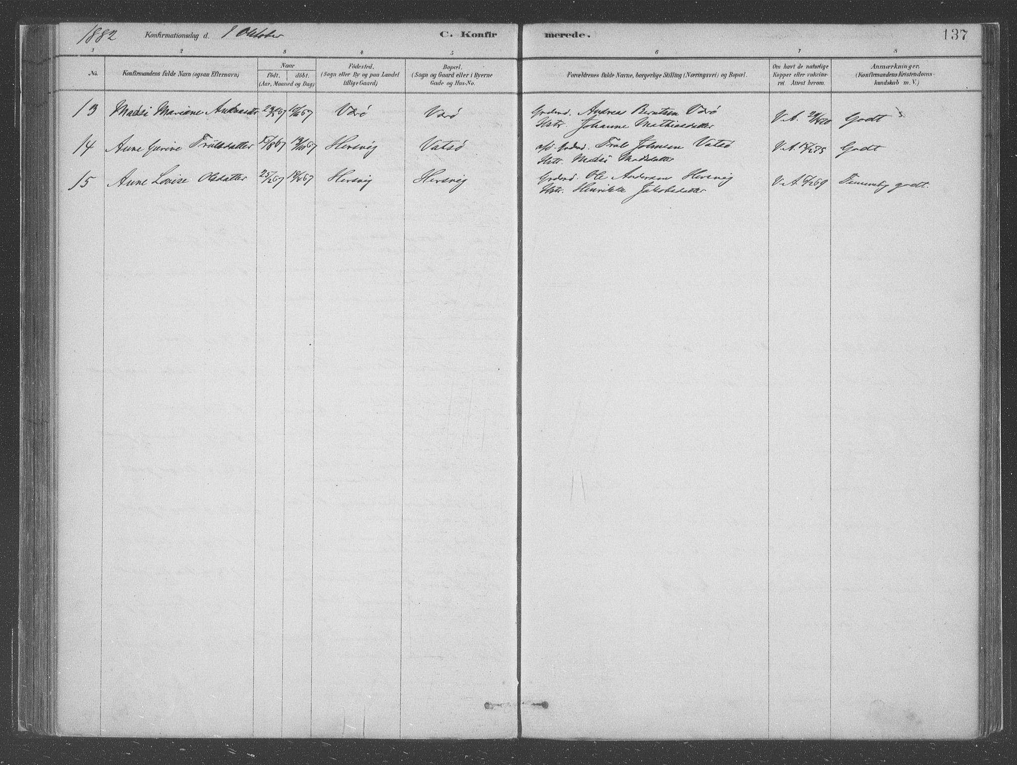 Askvoll sokneprestembete, SAB/A-79501/H/Haa/Haac/L0001: Parish register (official) no. C  1, 1879-1922, p. 137
