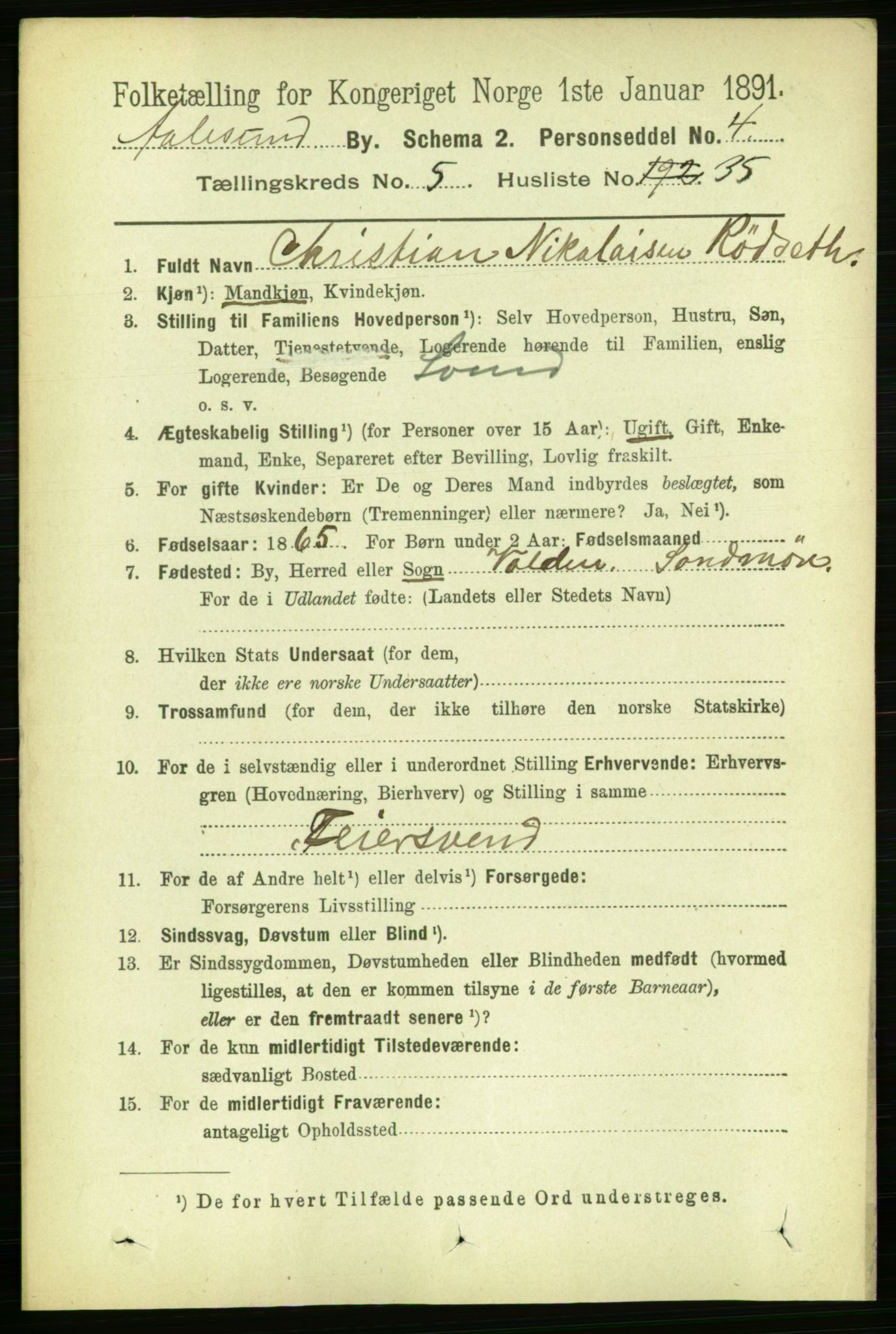 RA, 1891 census for 1501 Ålesund, 1891, p. 4175