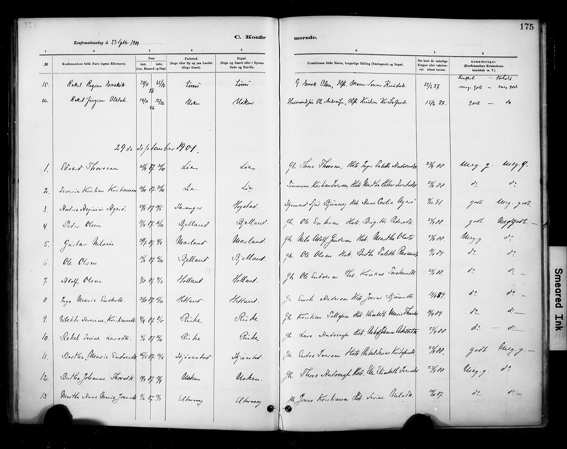 Hetland sokneprestkontor, SAST/A-101826/30/30BA/L0010: Parish register (official) no. A 10, 1882-1925, p. 175