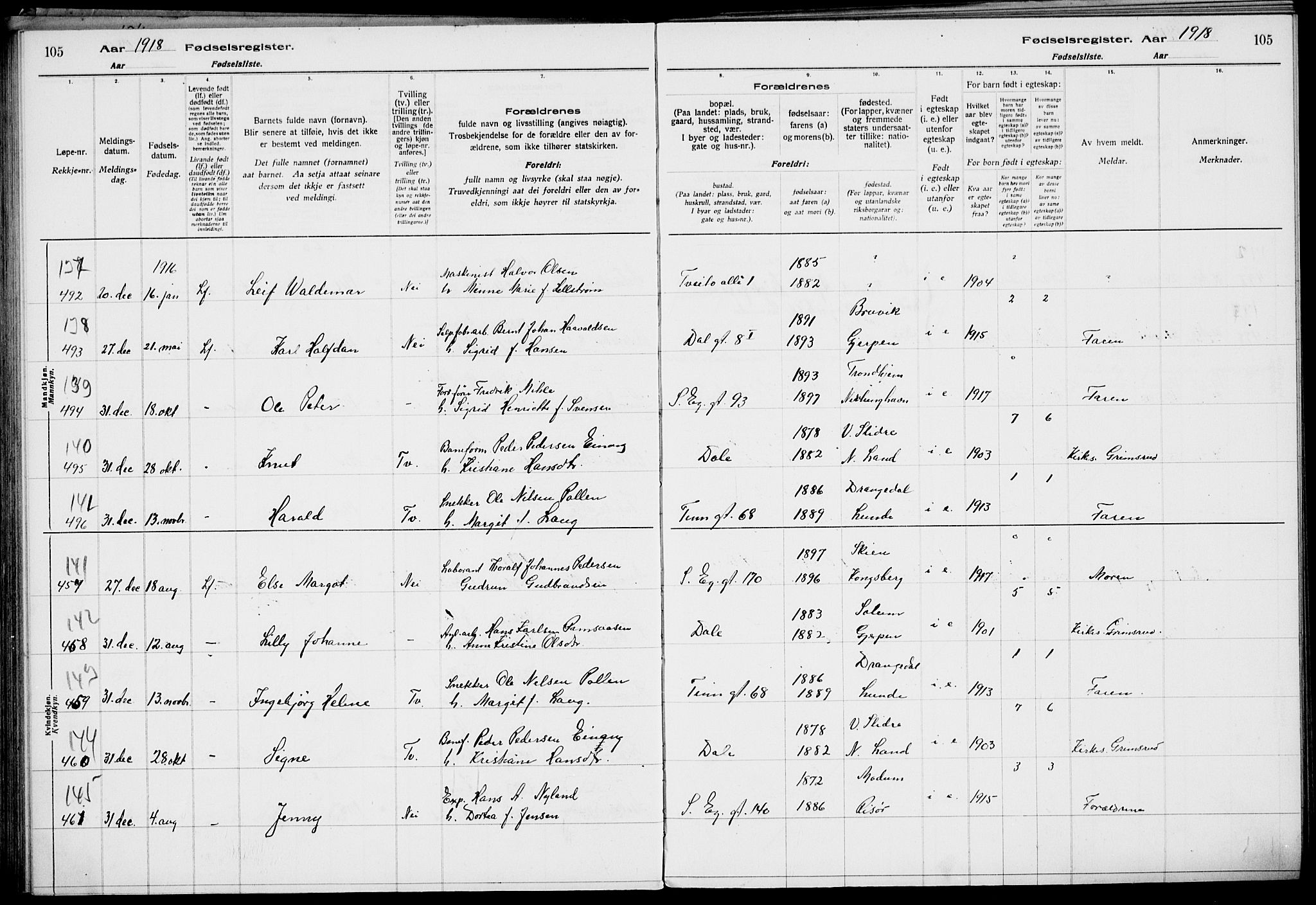 Rjukan kirkebøker, AV/SAKO-A-294/J/Ja/L0001: Birth register no. 1, 1916-1922, p. 105