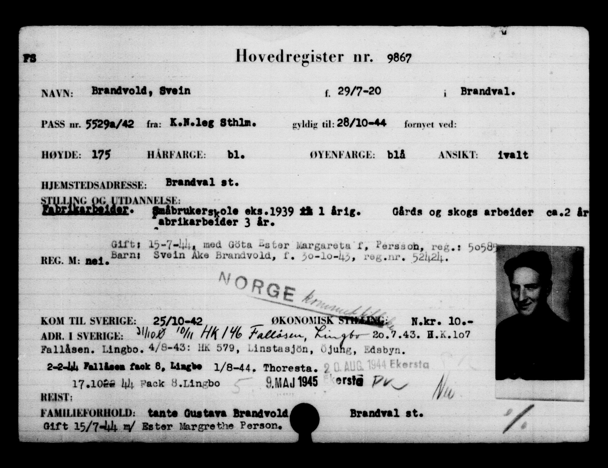 Utenriksstasjonene, Legasjonen i Stockholm, Flyktningkontoret, AV/RA-S-6753/V/Va/L0006: Kjesäterkartoteket, flyktninger med registreringsnr. 9400-12711, 1940-1945, p. 525