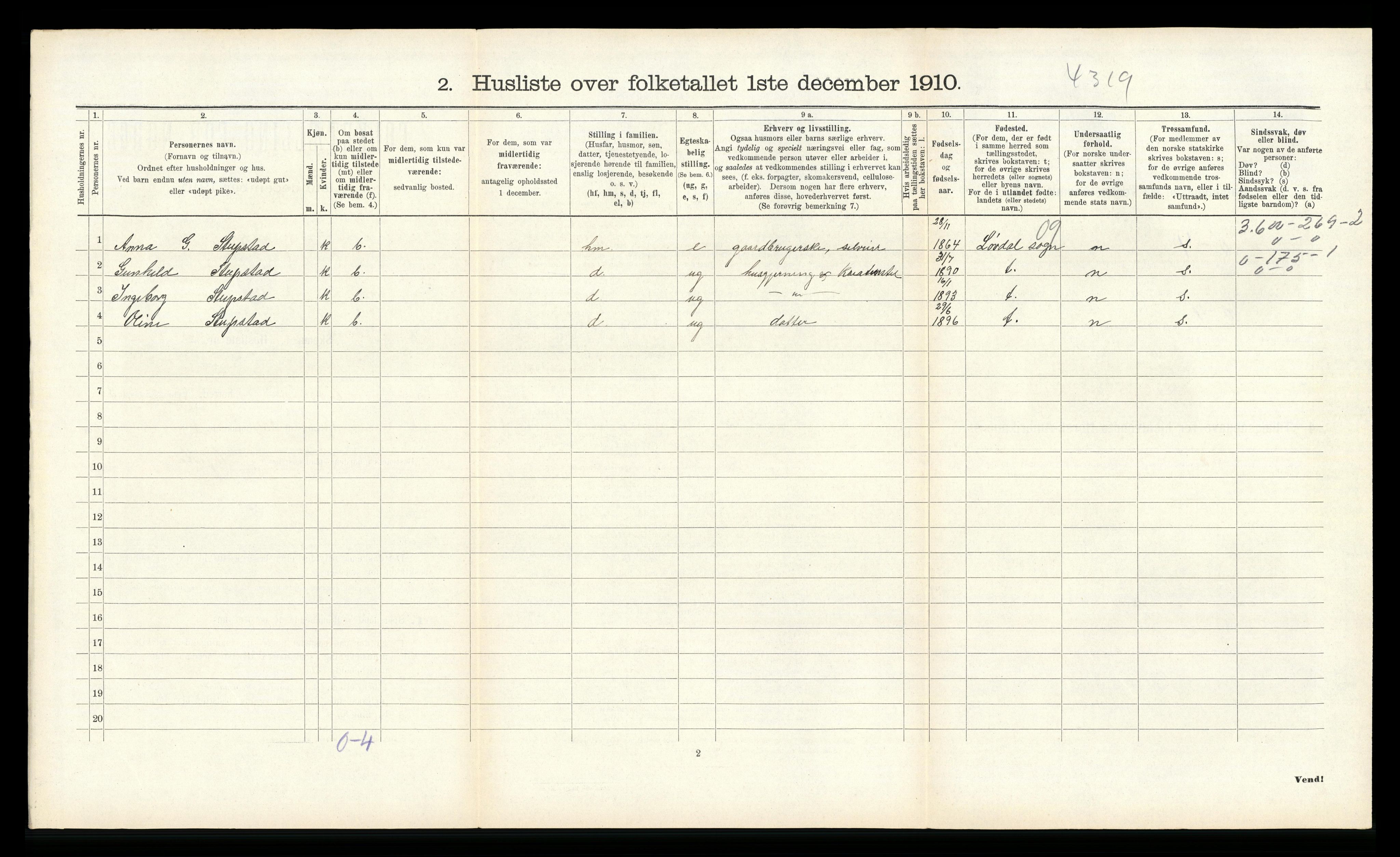 RA, 1910 census for Øvrebø, 1910, p. 218