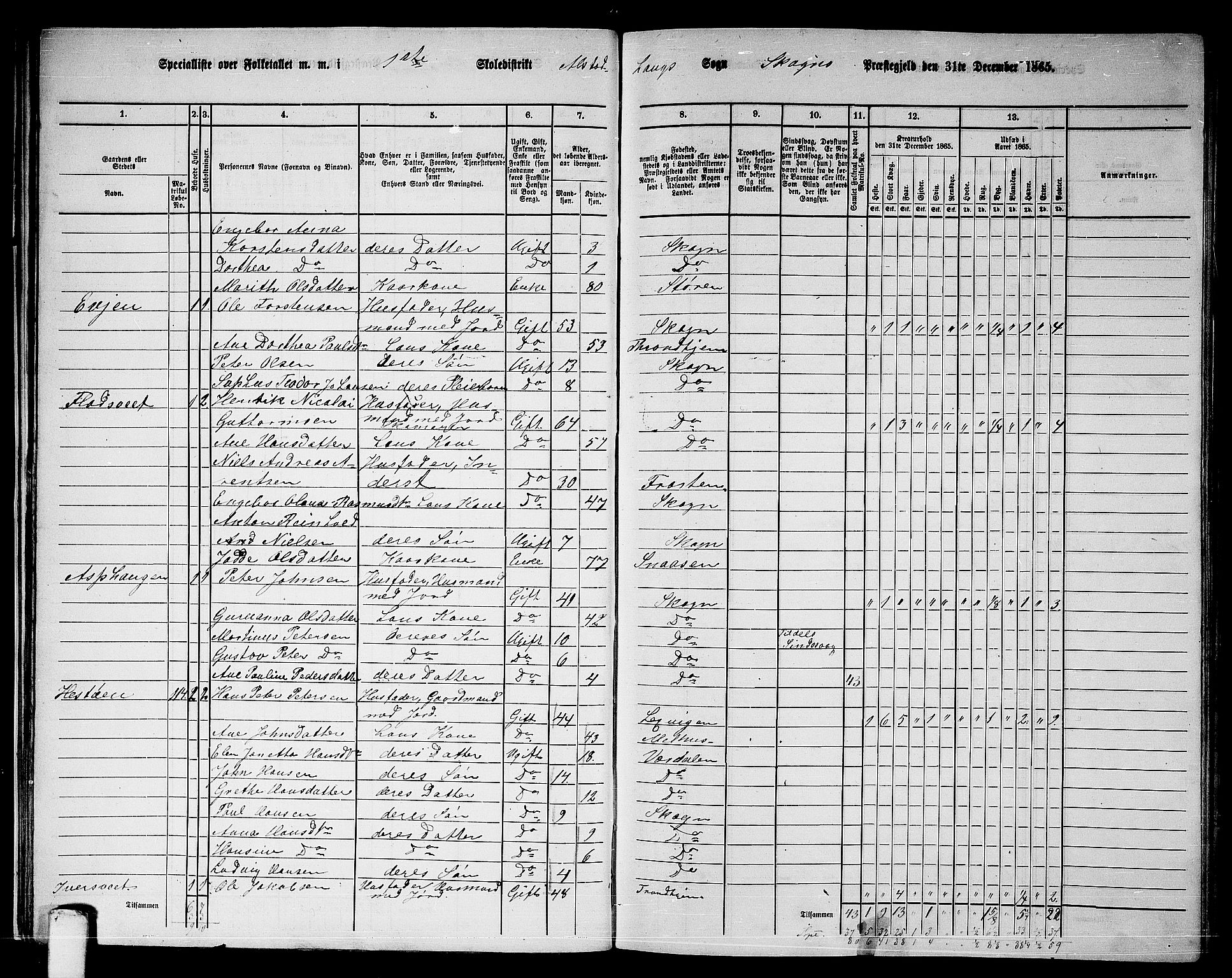 RA, 1865 census for Skogn, 1865, p. 30