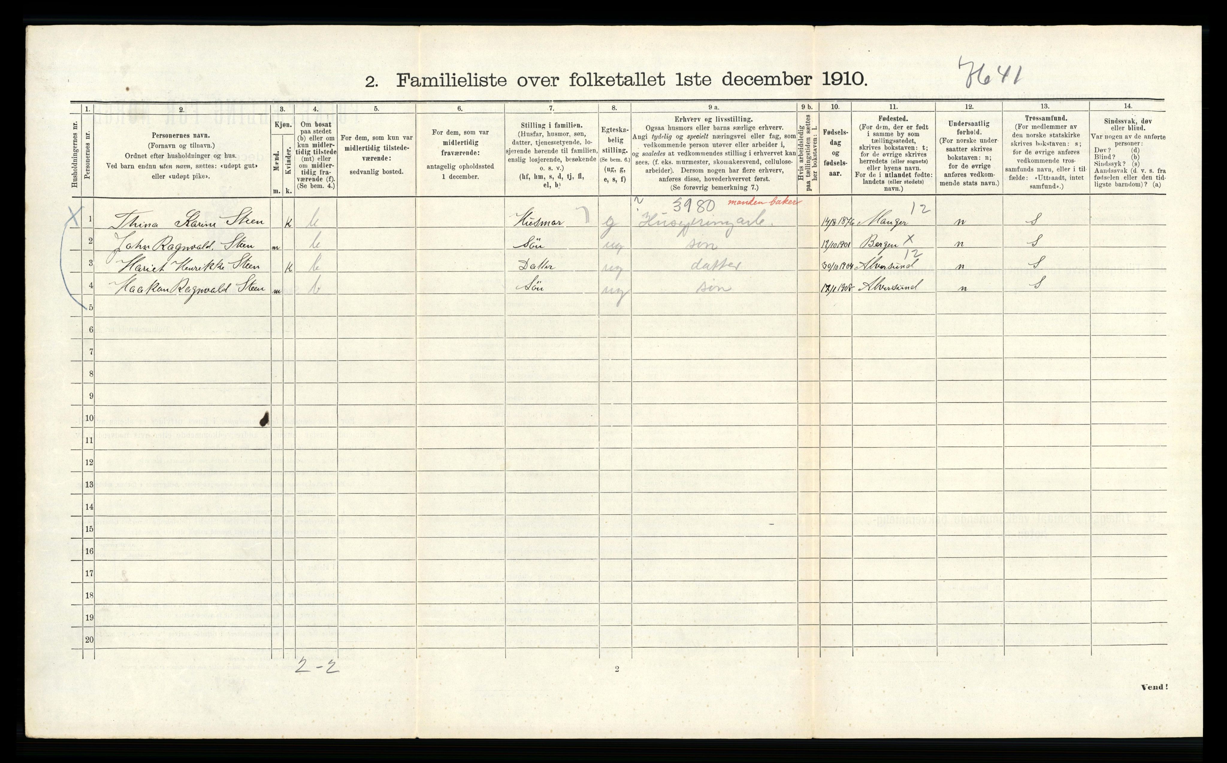 RA, 1910 census for Bergen, 1910, p. 41182