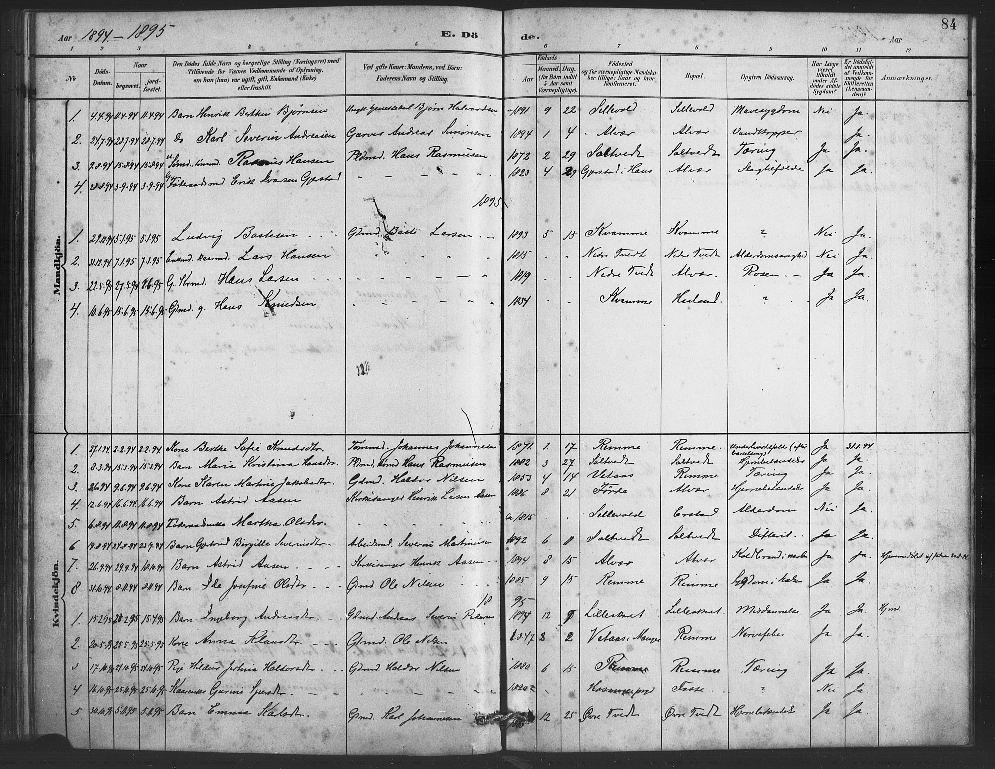 Alversund Sokneprestembete, AV/SAB-A-73901/H/Ha/Haa/Haaa/L0001: Parish register (official) no. A 1, 1882-1896, p. 84