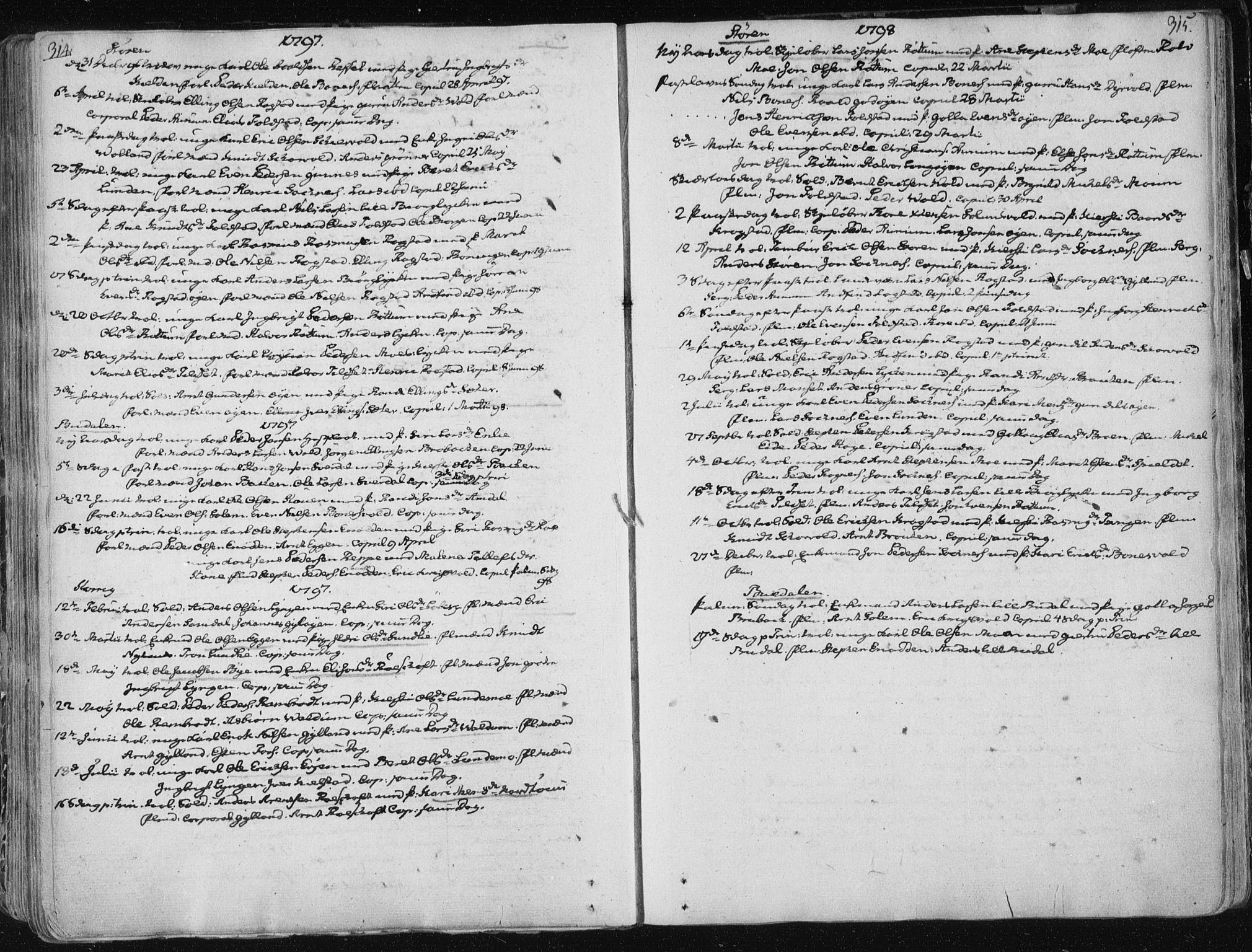 Ministerialprotokoller, klokkerbøker og fødselsregistre - Sør-Trøndelag, SAT/A-1456/687/L0992: Parish register (official) no. 687A03 /1, 1788-1815, p. 314-315