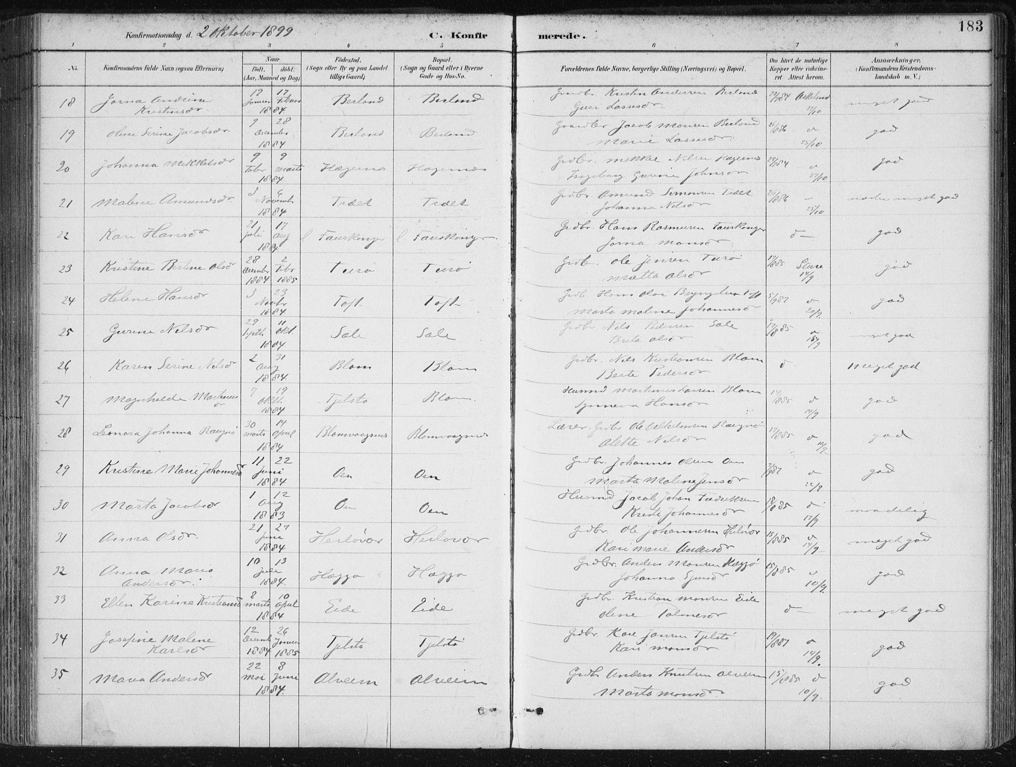 Herdla Sokneprestembete, SAB/A-75701/H/Haa: Parish register (official) no. A 4, 1891-1905, p. 183