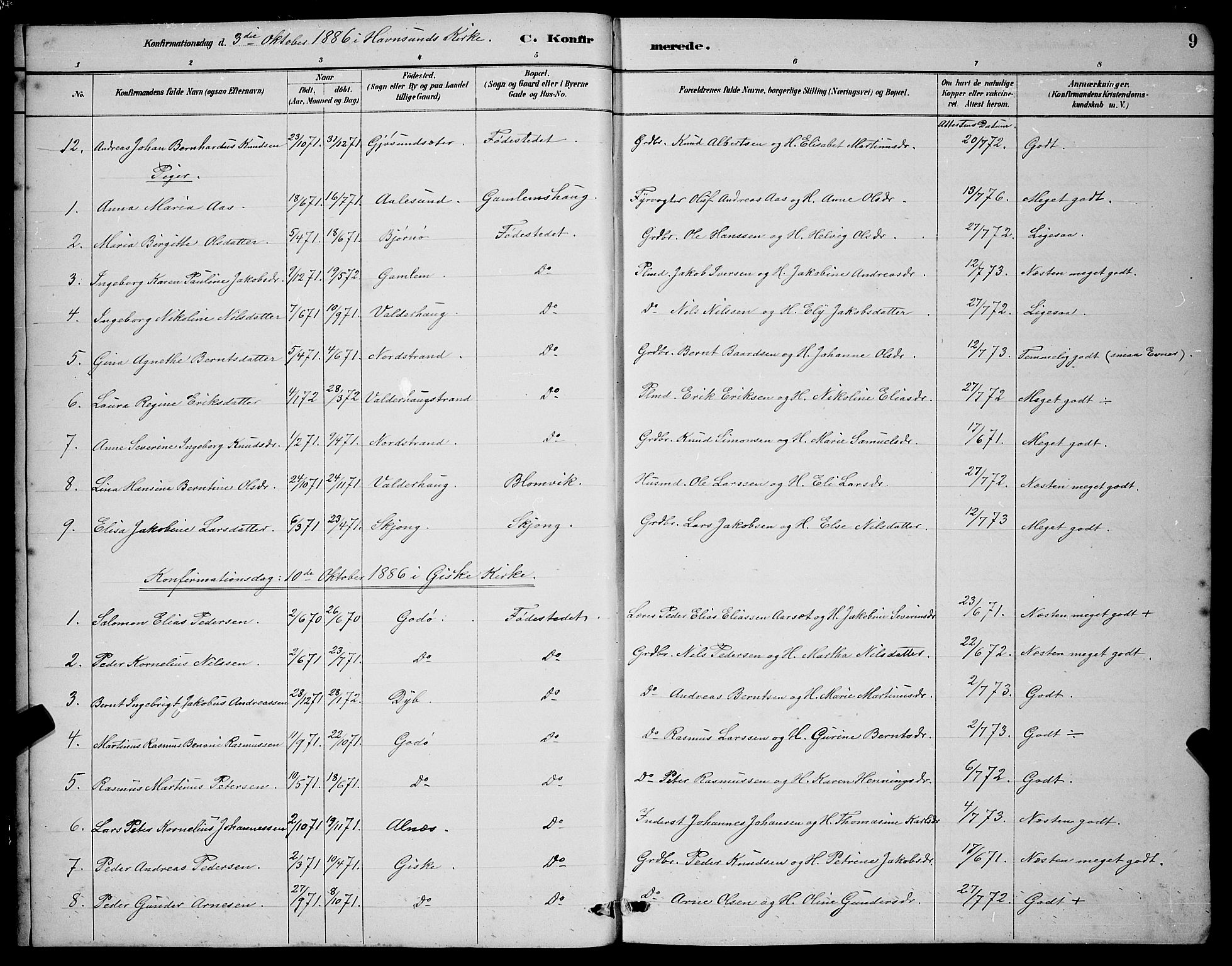 Ministerialprotokoller, klokkerbøker og fødselsregistre - Møre og Romsdal, AV/SAT-A-1454/528/L0430: Parish register (copy) no. 528C11, 1884-1899, p. 9