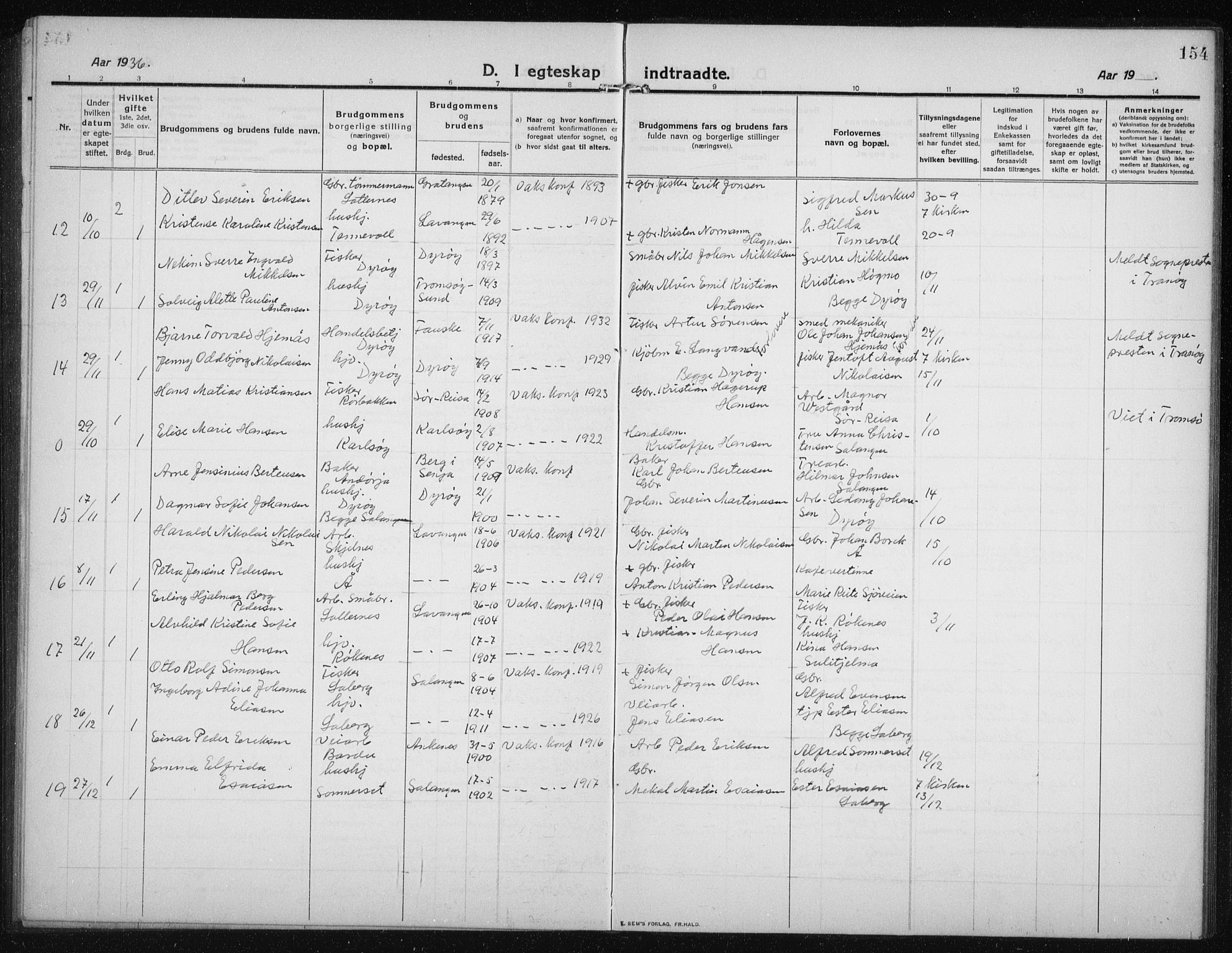 Salangen sokneprestembete, SATØ/S-1324/H/Ha/L0005klokker: Parish register (copy) no. 5, 1918-1937, p. 154