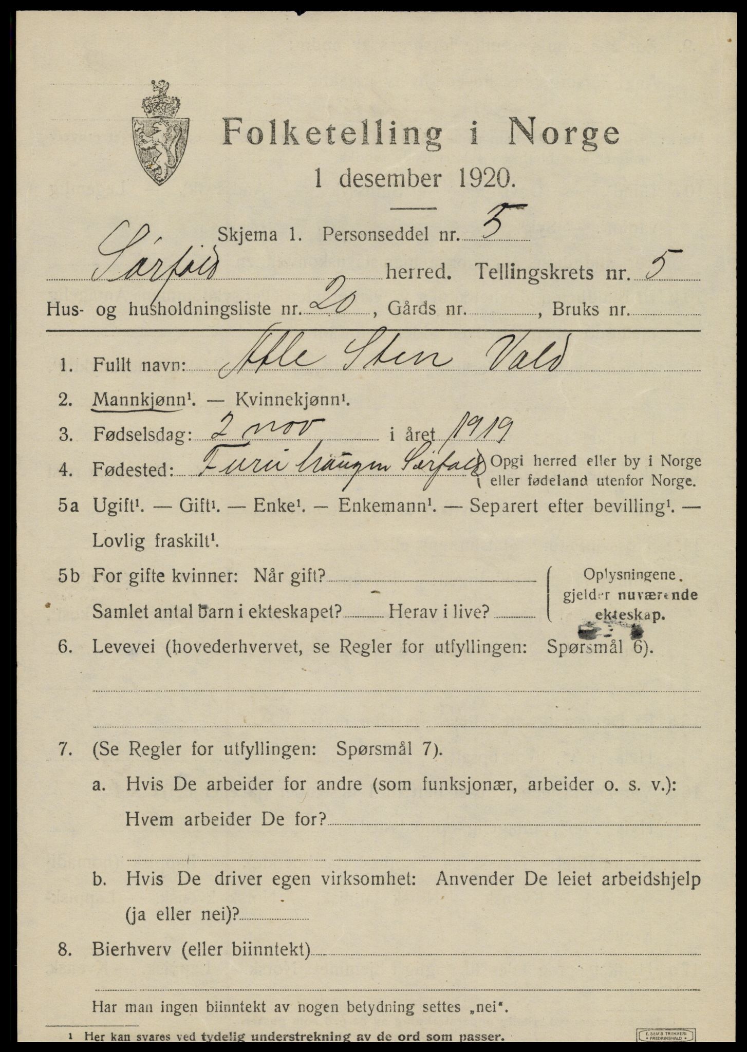 SAT, 1920 census for Sørfold, 1920, p. 3303