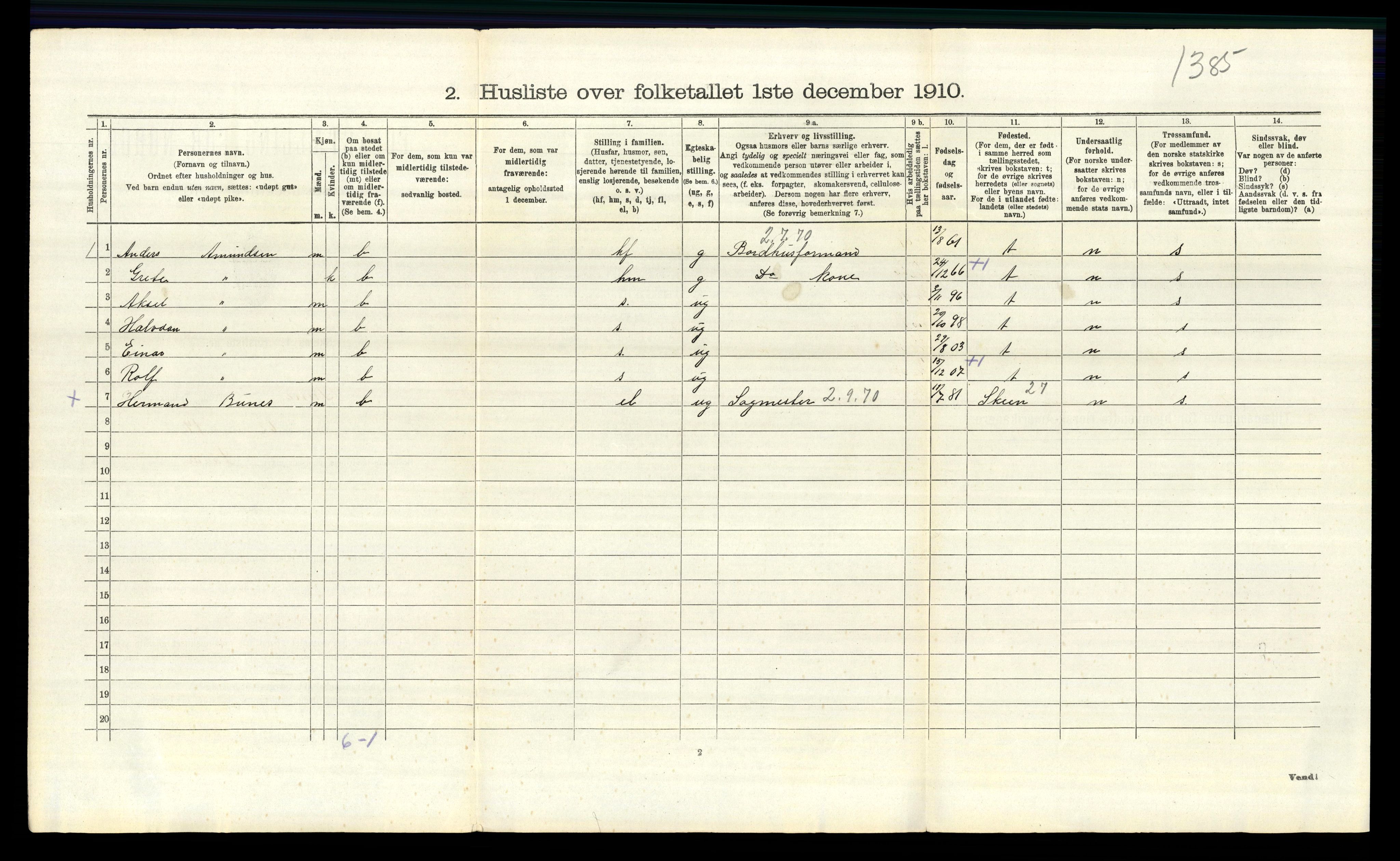 RA, 1910 census for Tune, 1910, p. 491