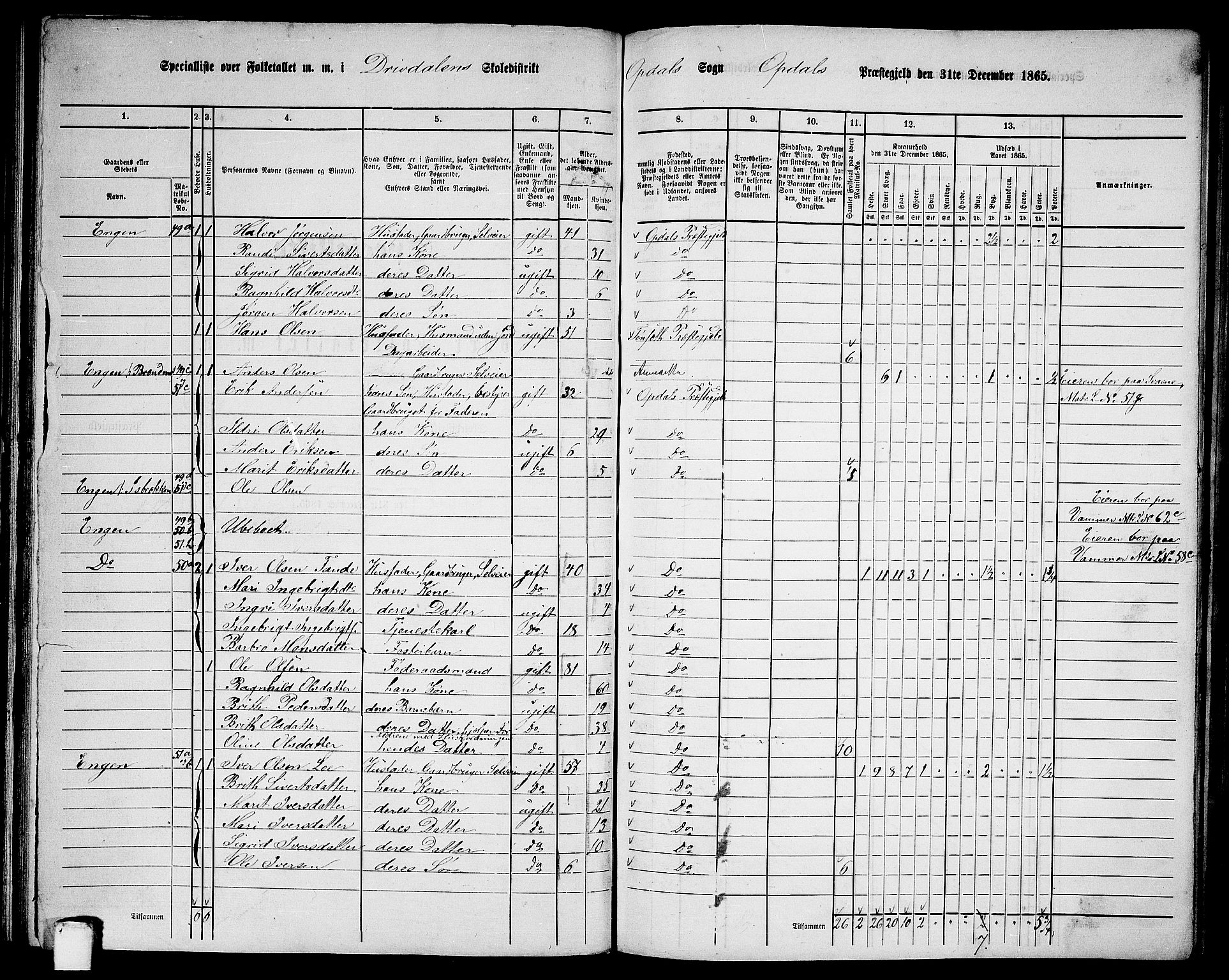 RA, 1865 census for Oppdal, 1865, p. 61