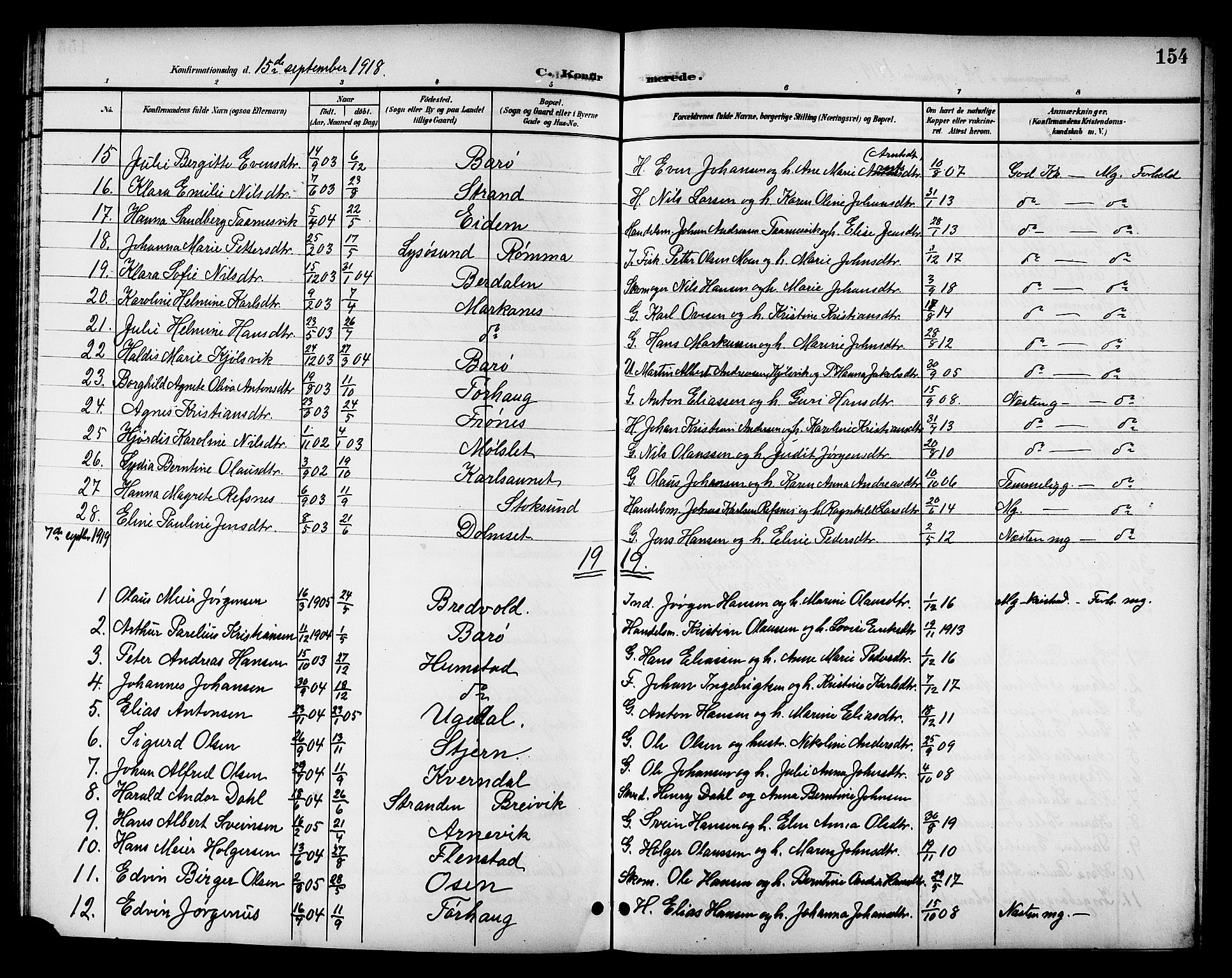 Ministerialprotokoller, klokkerbøker og fødselsregistre - Sør-Trøndelag, SAT/A-1456/655/L0688: Parish register (copy) no. 655C04, 1899-1922, p. 154