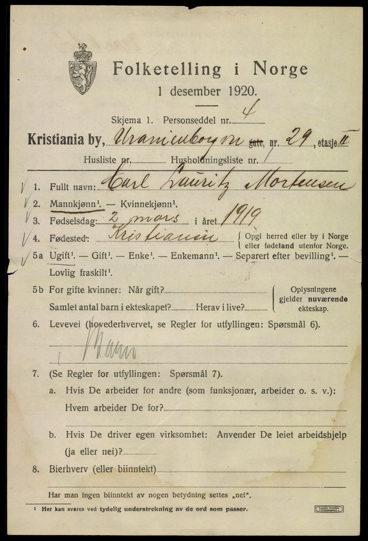 SAO, 1920 census for Kristiania, 1920, p. 620167