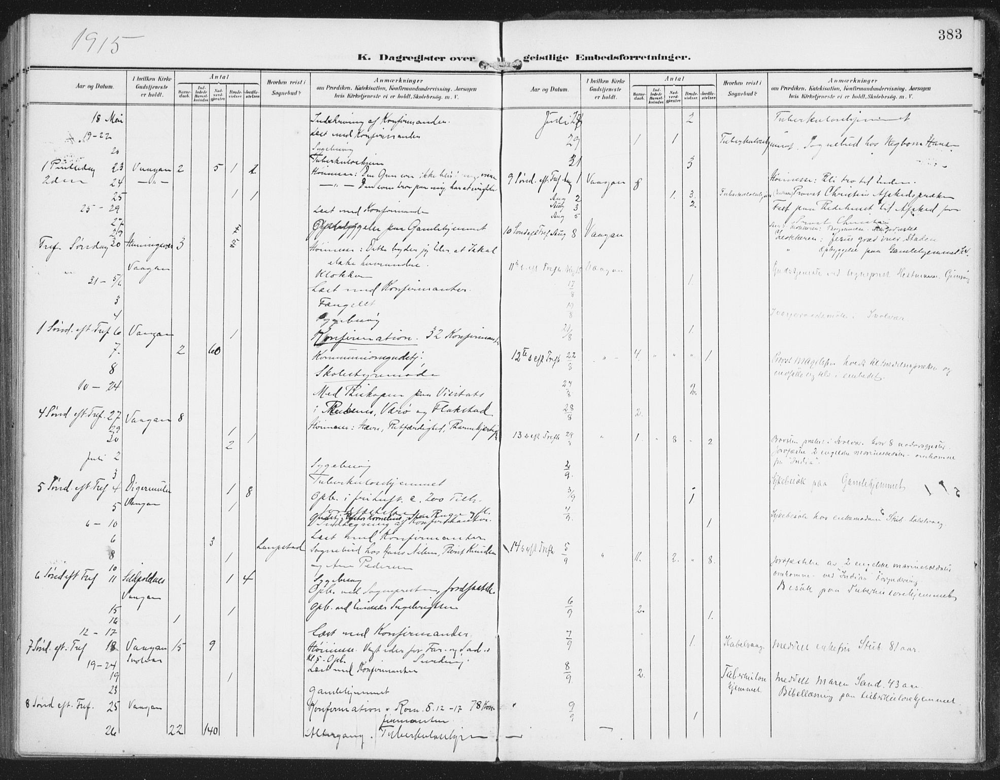 Ministerialprotokoller, klokkerbøker og fødselsregistre - Nordland, AV/SAT-A-1459/874/L1063: Parish register (official) no. 874A07, 1907-1915, p. 383