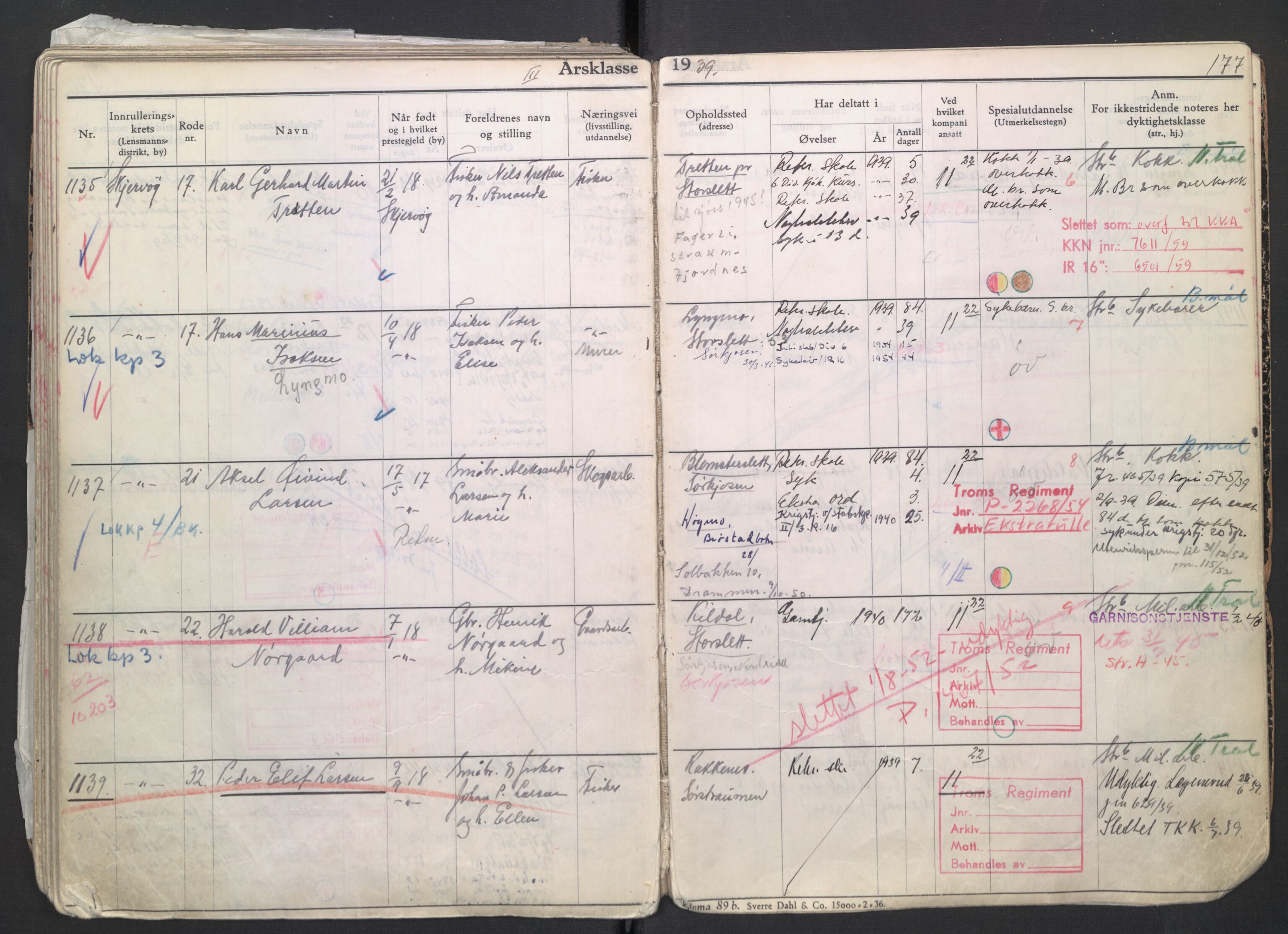 Forsvaret, Troms infanteriregiment nr. 16, AV/RA-RAFA-3146/P/Pa/L0007/0004: Ruller / Rulle for regimentets menige mannskaper, årsklasse 1939, 1939, p. 177