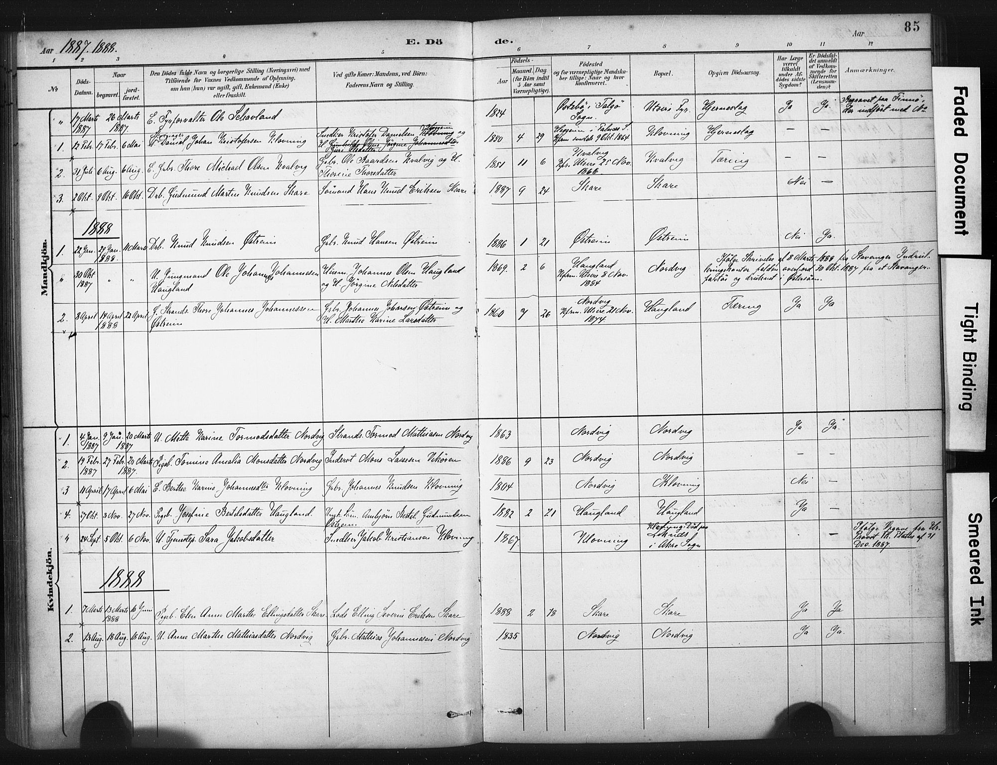 Torvastad sokneprestkontor, AV/SAST-A -101857/H/Ha/Haa/L0016: Parish register (official) no. A 15, 1883-1903, p. 85