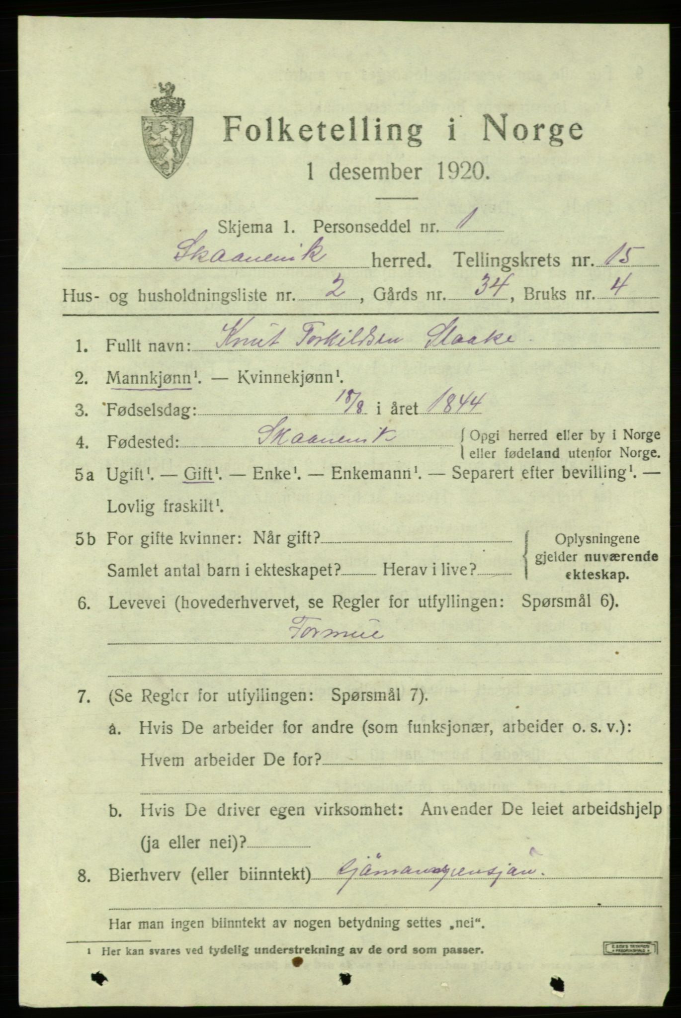 SAB, 1920 census for Skånevik, 1920, p. 6171