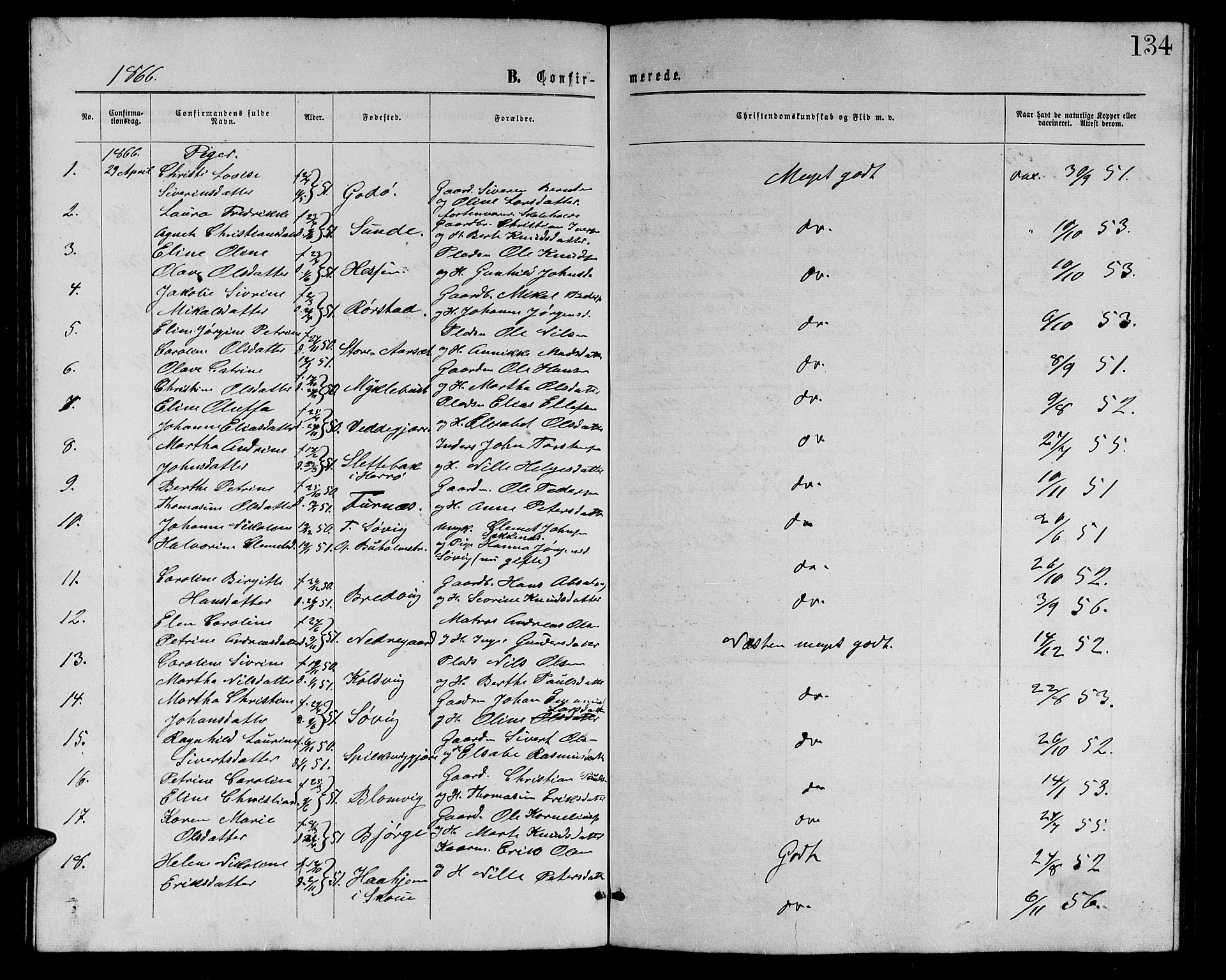 Ministerialprotokoller, klokkerbøker og fødselsregistre - Møre og Romsdal, AV/SAT-A-1454/528/L0428: Parish register (copy) no. 528C09, 1864-1880, p. 134