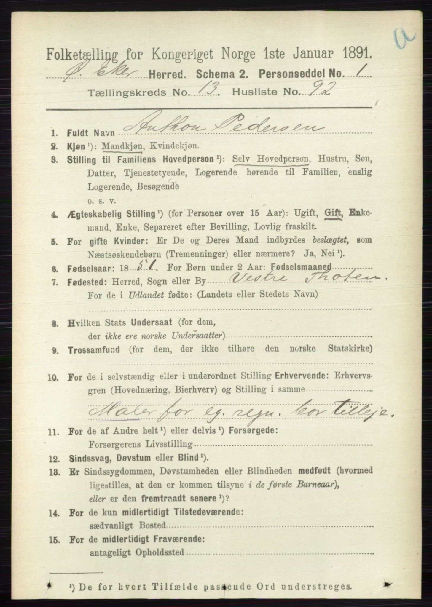 RA, 1891 census for 0624 Øvre Eiker, 1891, p. 6360