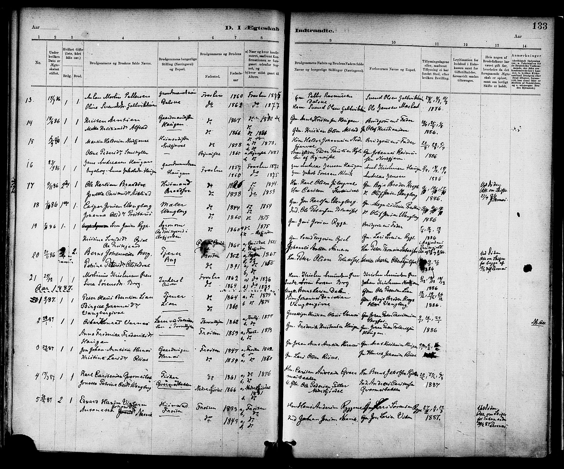 Ministerialprotokoller, klokkerbøker og fødselsregistre - Nord-Trøndelag, SAT/A-1458/713/L0120: Parish register (official) no. 713A09, 1878-1887, p. 133