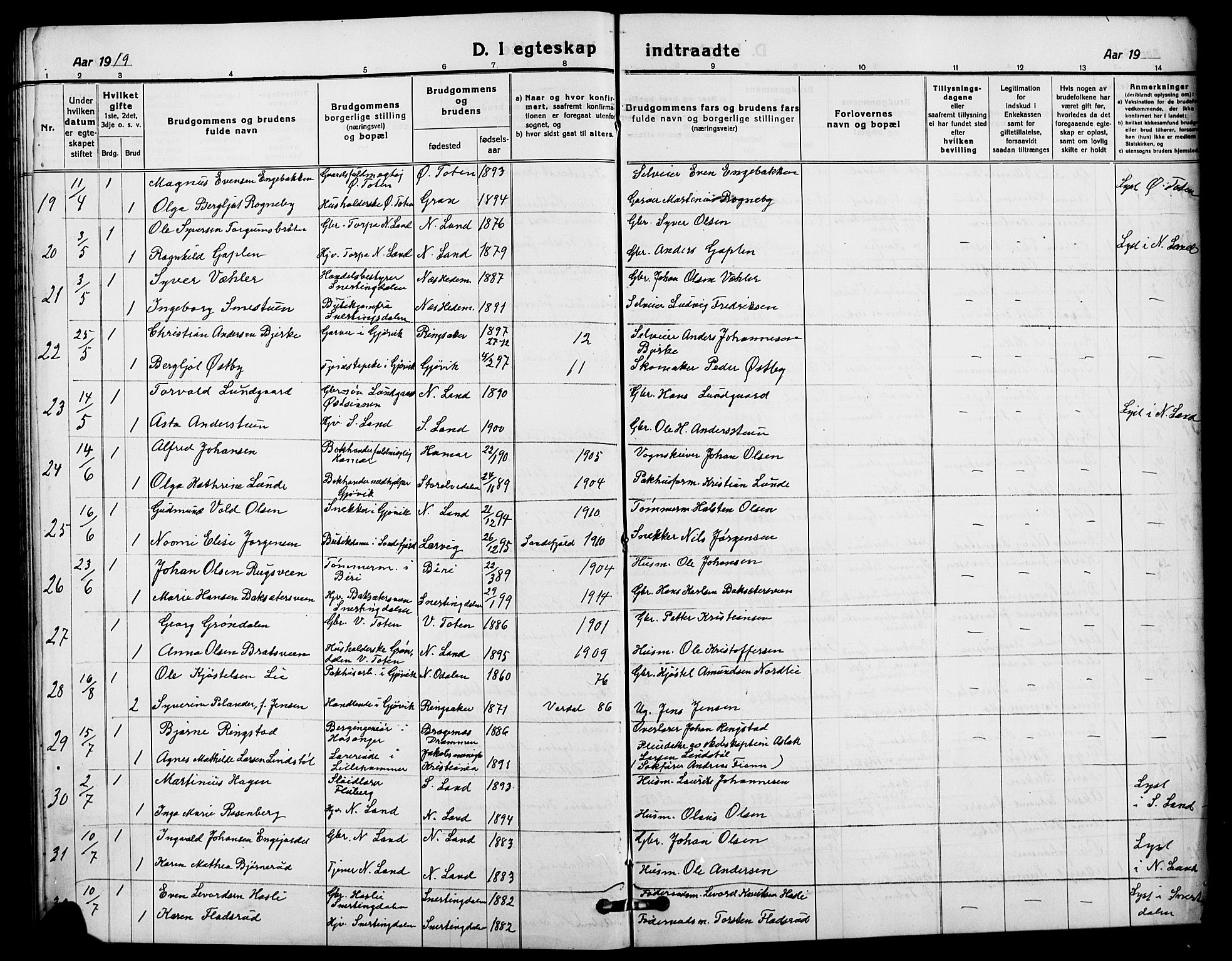 Vardal prestekontor, AV/SAH-PREST-100/H/Ha/Hab/L0014: Parish register (copy) no. 14, 1911-1922, p. 238c