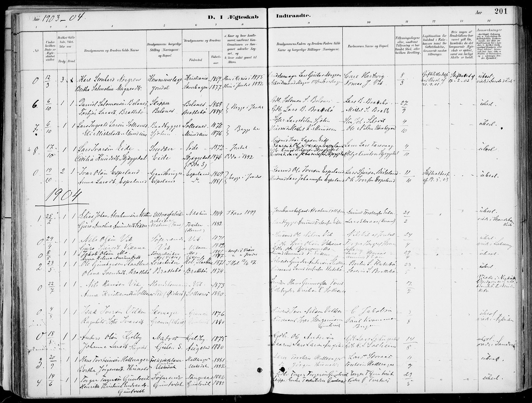 Strandebarm sokneprestembete, AV/SAB-A-78401/H/Haa: Parish register (official) no. E  1, 1886-1908, p. 201