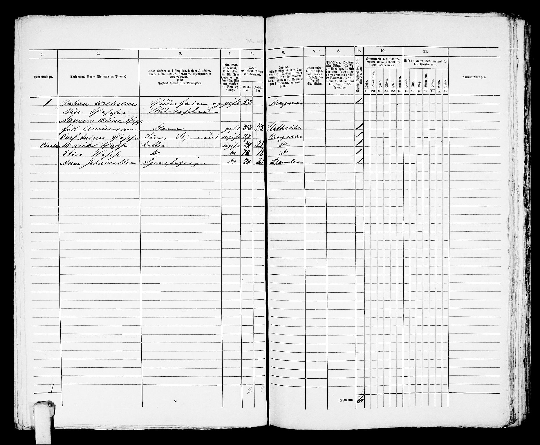 RA, 1865 census for Kragerø/Kragerø, 1865, p. 895