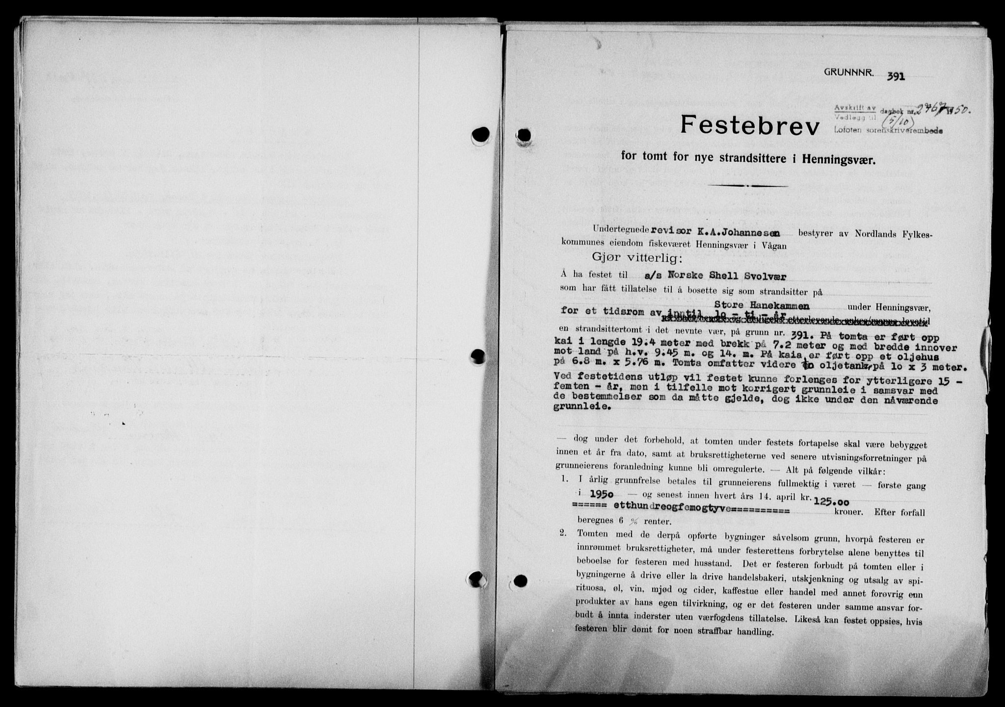 Lofoten sorenskriveri, SAT/A-0017/1/2/2C/L0024a: Mortgage book no. 24a, 1950-1950, Diary no: : 2767/1950