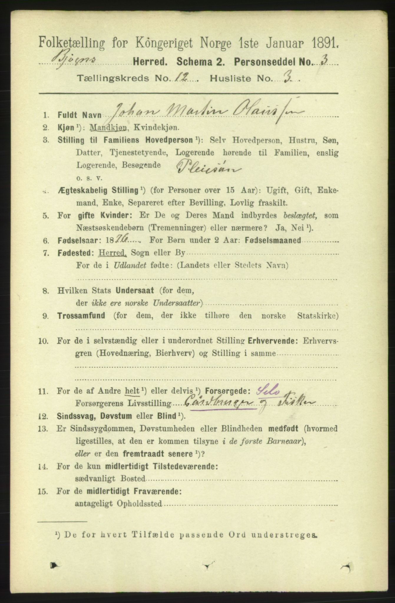 RA, 1891 census for 1627 Bjugn, 1891, p. 3502