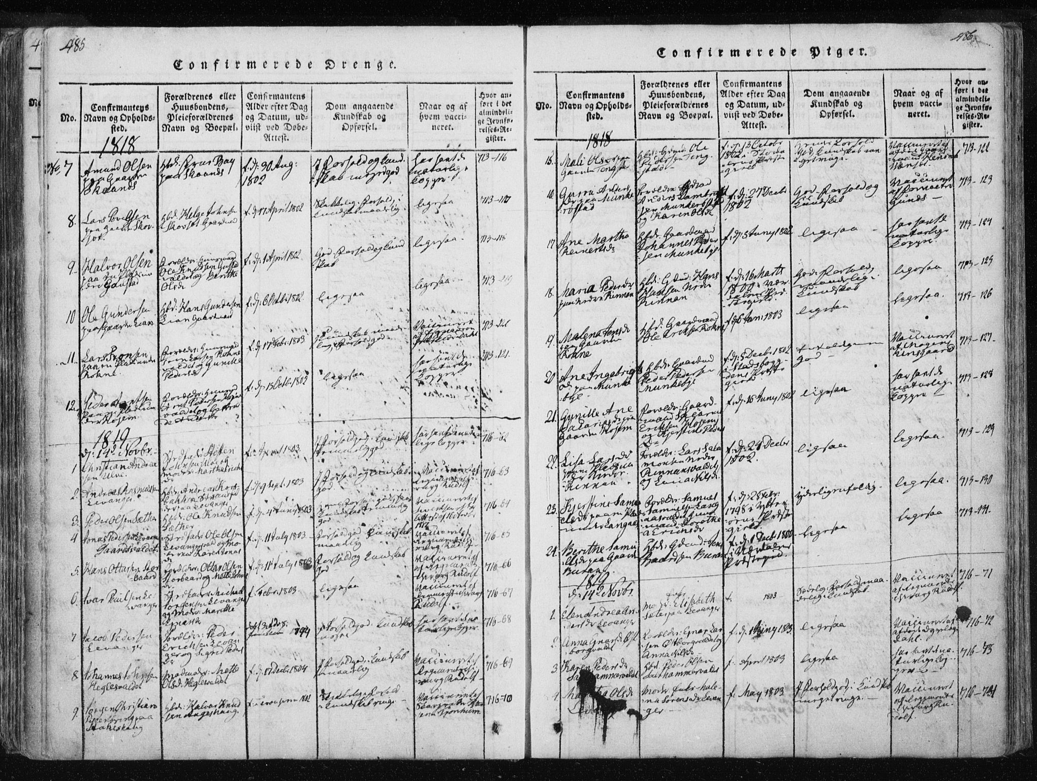 Ministerialprotokoller, klokkerbøker og fødselsregistre - Nord-Trøndelag, SAT/A-1458/717/L0148: Parish register (official) no. 717A04 /2, 1816-1825, p. 485-486