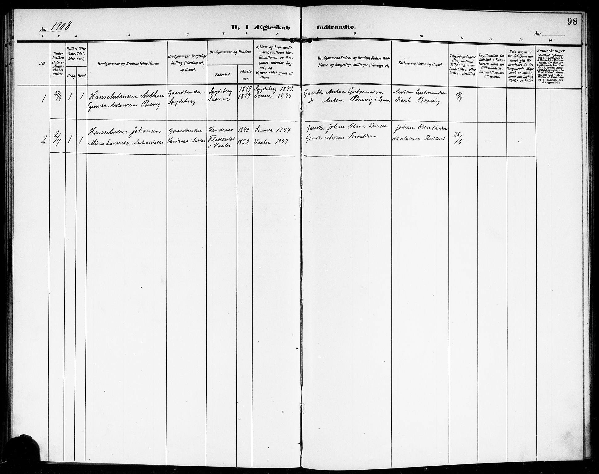 Vestby prestekontor Kirkebøker, SAO/A-10893/G/Gb/L0002: Parish register (copy) no. II 2, 1903-1914, p. 98