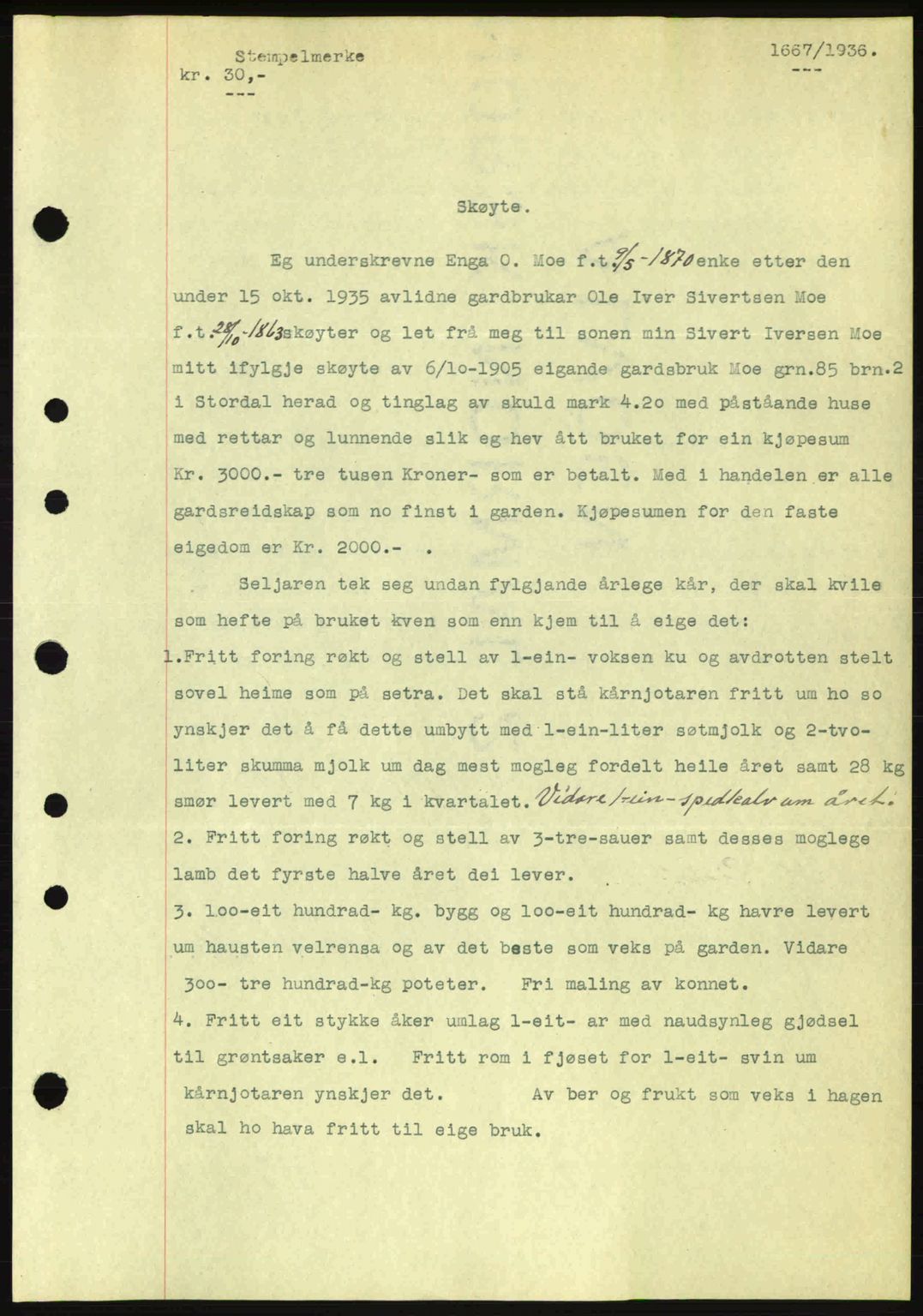 Nordre Sunnmøre sorenskriveri, AV/SAT-A-0006/1/2/2C/2Ca: Mortgage book no. A2, 1936-1937, Diary no: : 1667/1936