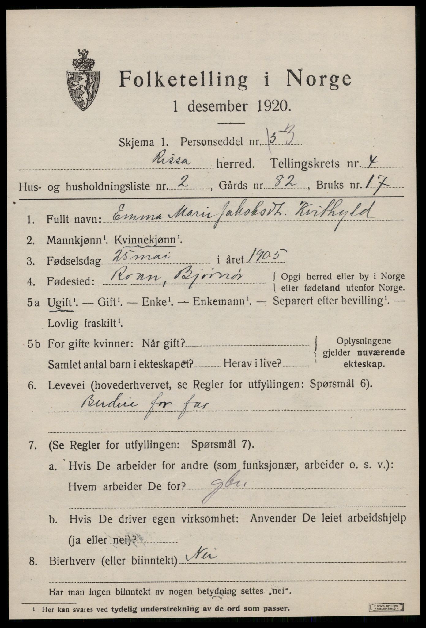 SAT, 1920 census for Rissa, 1920, p. 2957