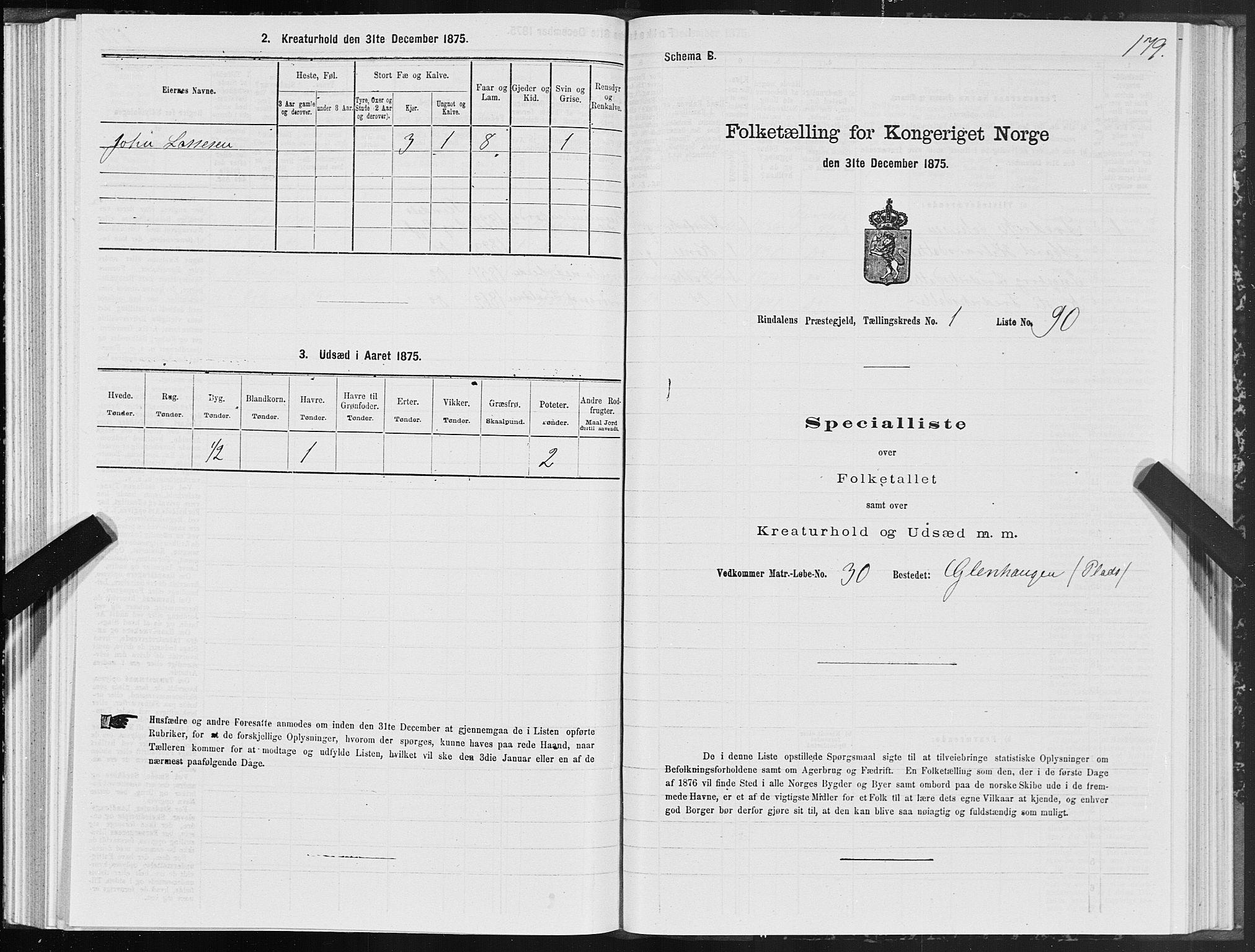 SAT, 1875 census for 1567P Rindal, 1875, p. 1179