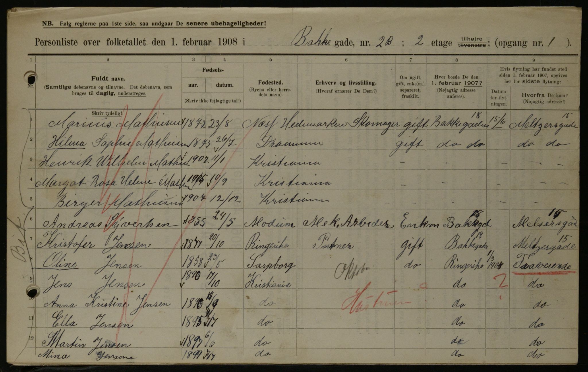 OBA, Municipal Census 1908 for Kristiania, 1908, p. 2745