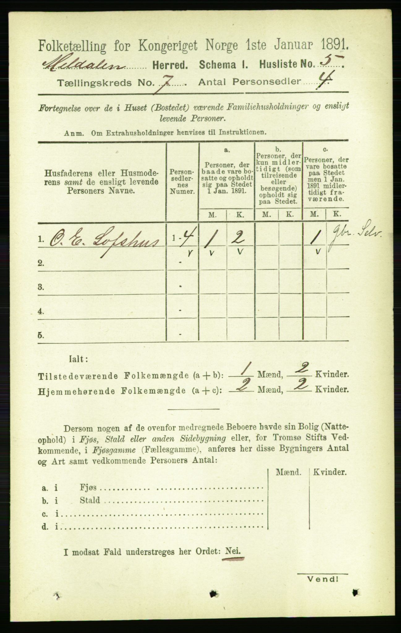 RA, 1891 census for 1636 Meldal, 1891, p. 3335