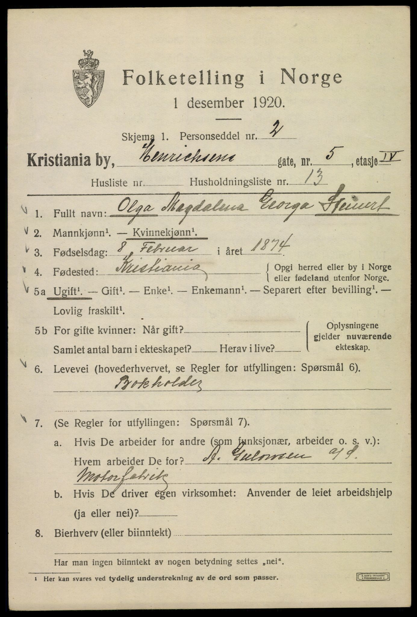 SAO, 1920 census for Kristiania, 1920, p. 286839