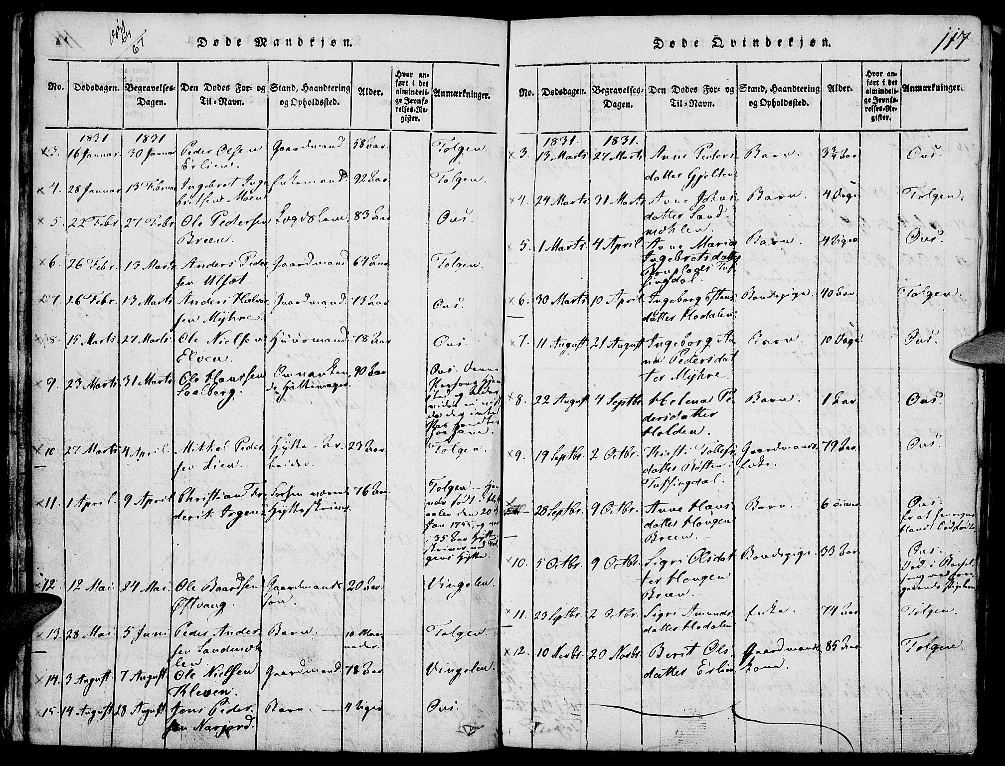 Tolga prestekontor, SAH/PREST-062/K/L0004: Parish register (official) no. 4, 1815-1836, p. 117
