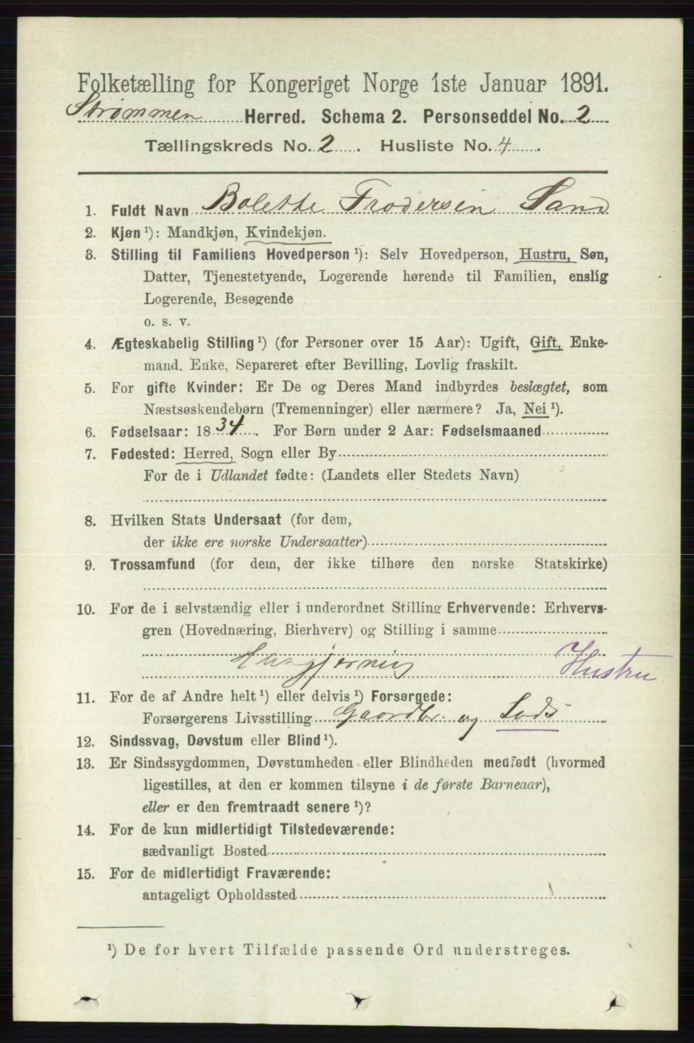 RA, 1891 census for 0711 Strømm, 1891, p. 714