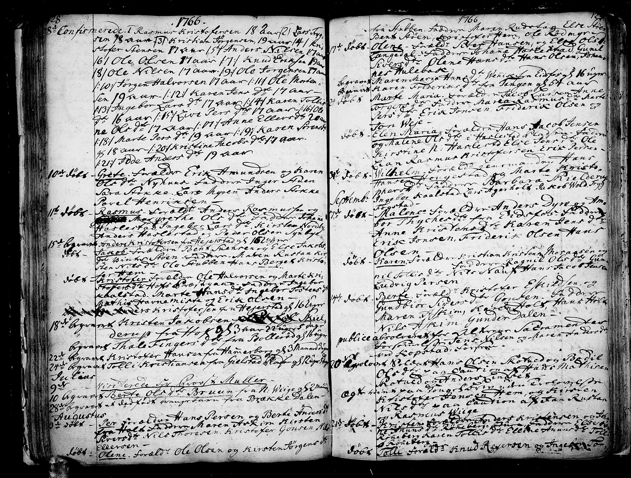 Hof kirkebøker, AV/SAKO-A-64/F/Fa/L0002: Parish register (official) no. I 2, 1746-1781, p. 128-129