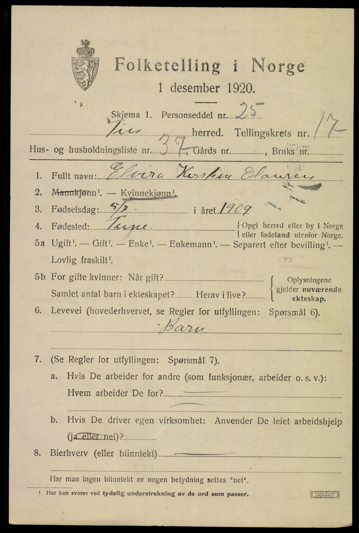 SAKO, 1920 census for Tinn, 1920, p. 19404