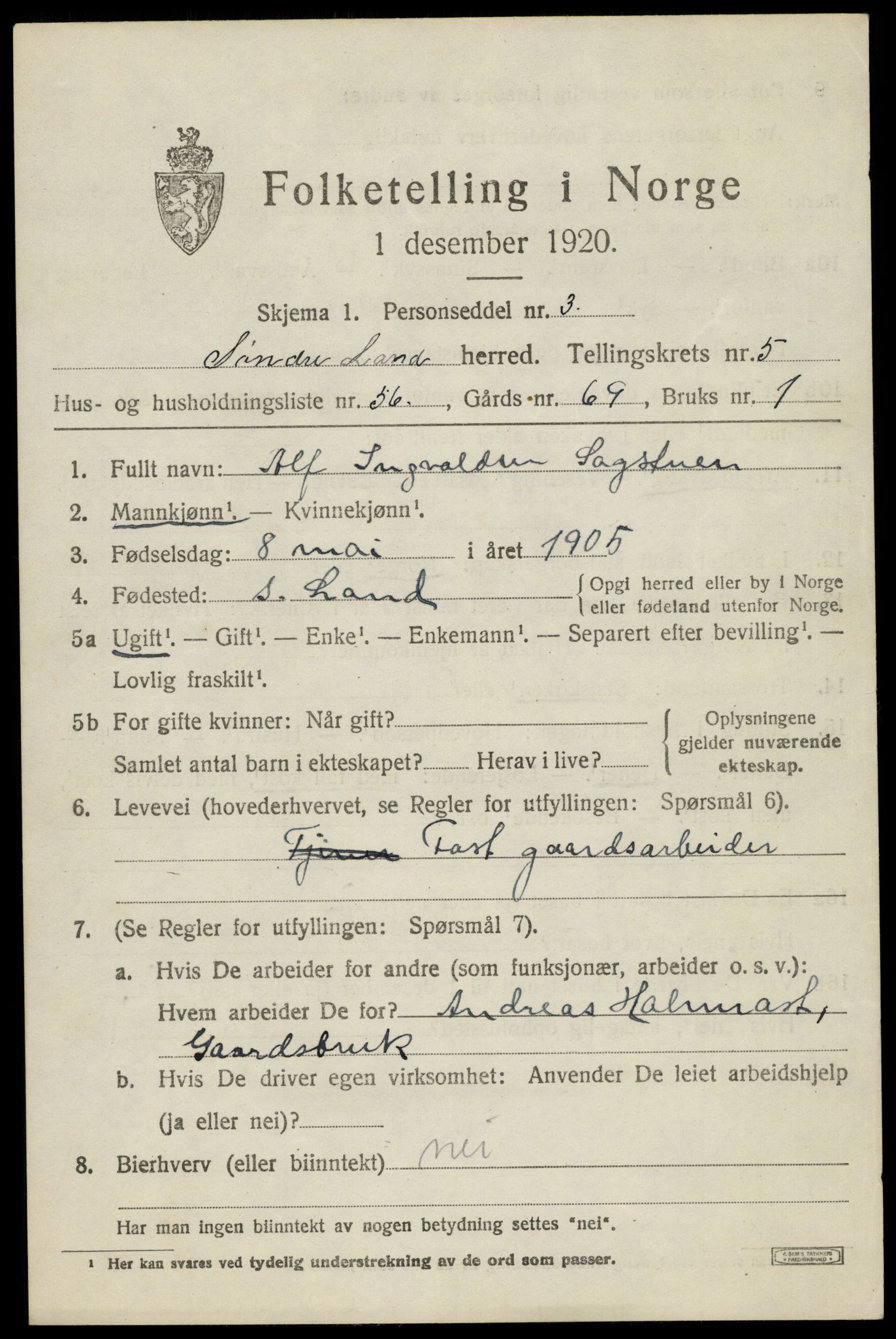 SAH, 1920 census for Søndre Land, 1920, p. 5773