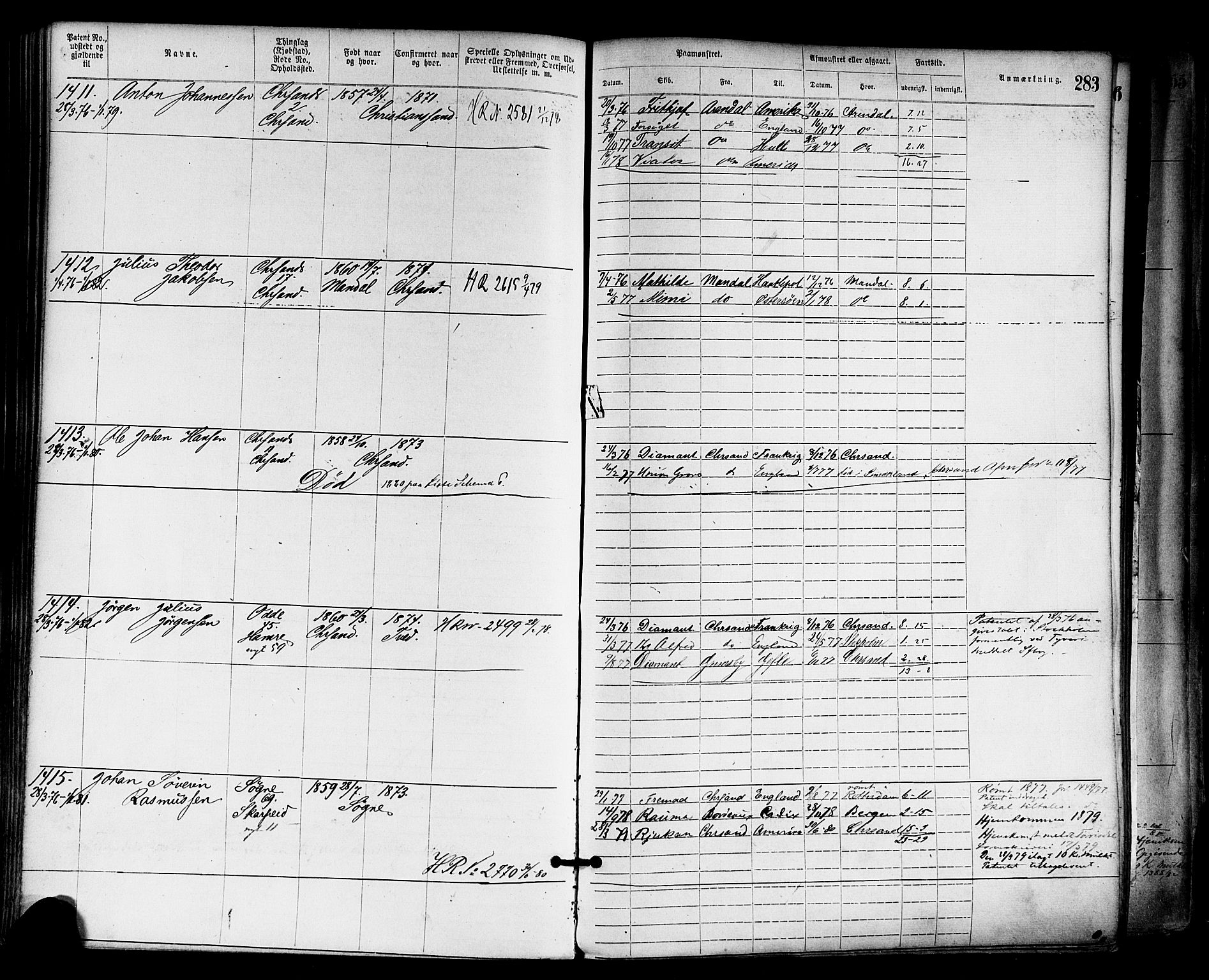 Kristiansand mønstringskrets, SAK/2031-0015/F/Fa/L0005: Annotasjonsrulle nr 1-1920 med register, I-3, 1870-1880, p. 336