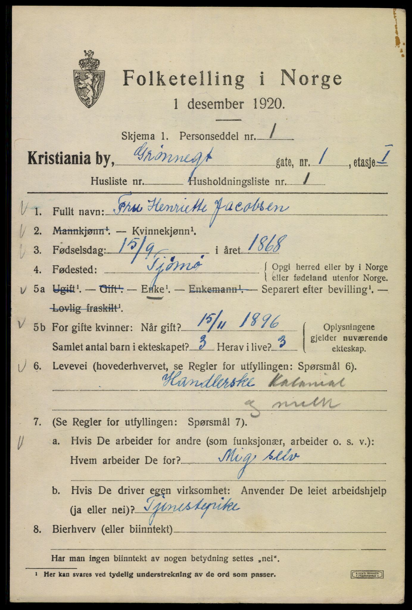 SAO, 1920 census for Kristiania, 1920, p. 258381