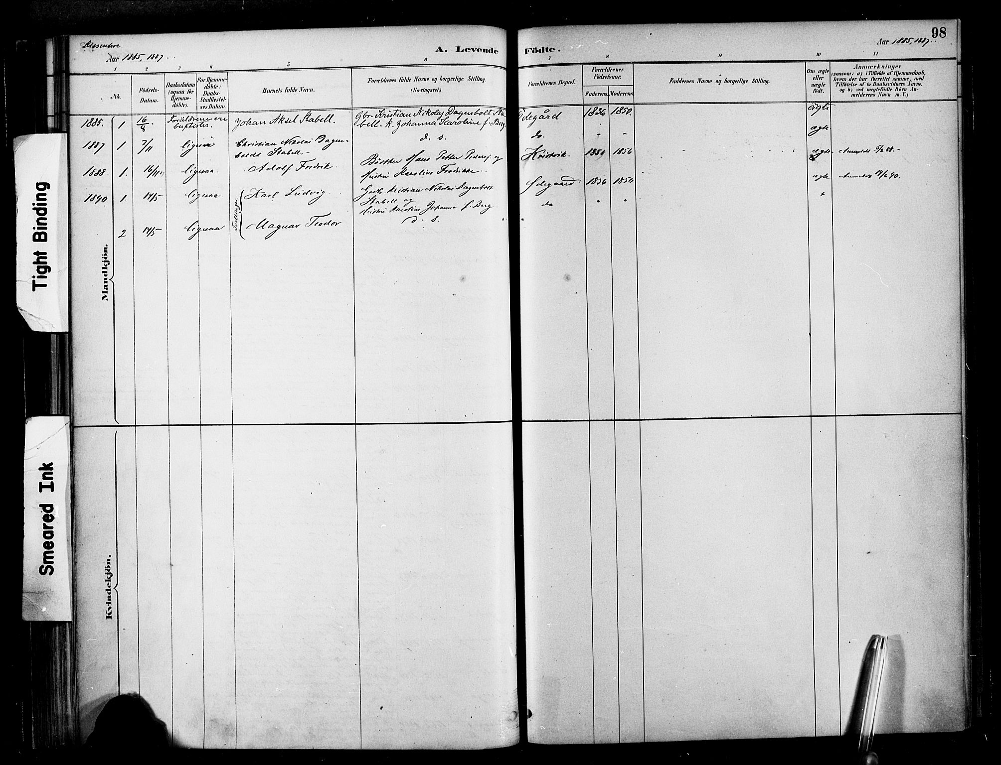 Ministerialprotokoller, klokkerbøker og fødselsregistre - Møre og Romsdal, SAT/A-1454/569/L0819: Parish register (official) no. 569A05, 1885-1899, p. 98