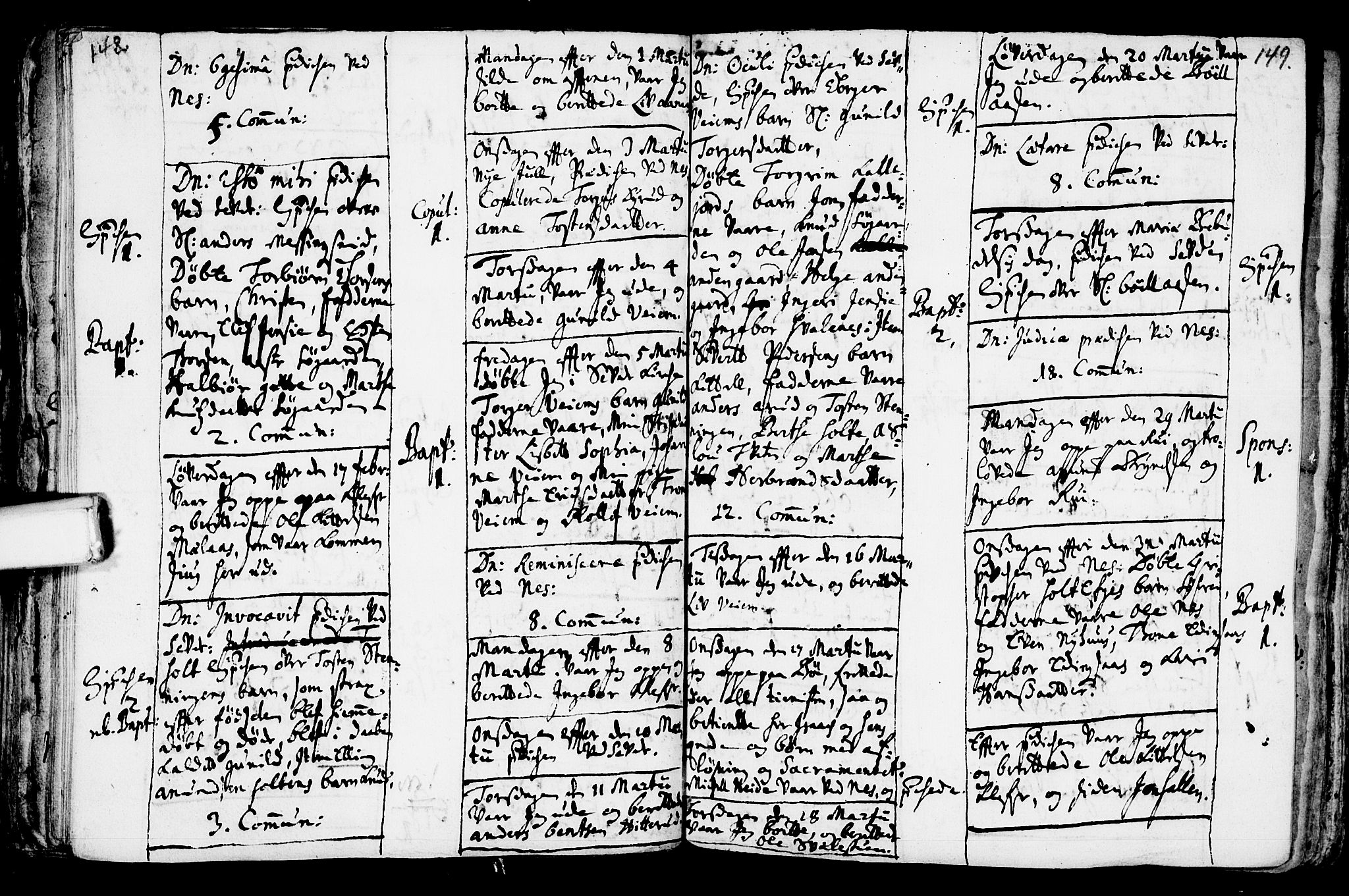 Sauherad kirkebøker, AV/SAKO-A-298/F/Fa/L0002: Parish register (official) no. I 2, 1681-1720, p. 148-149