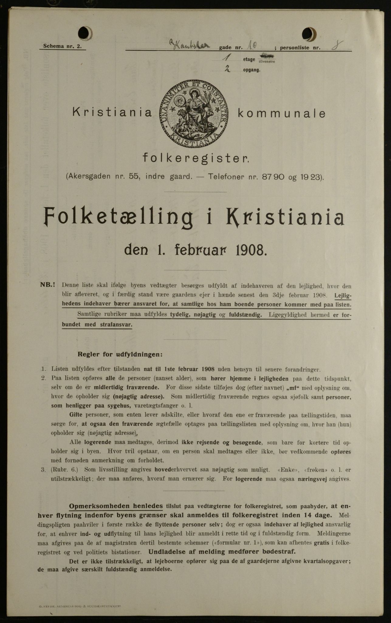 OBA, Municipal Census 1908 for Kristiania, 1908, p. 43018