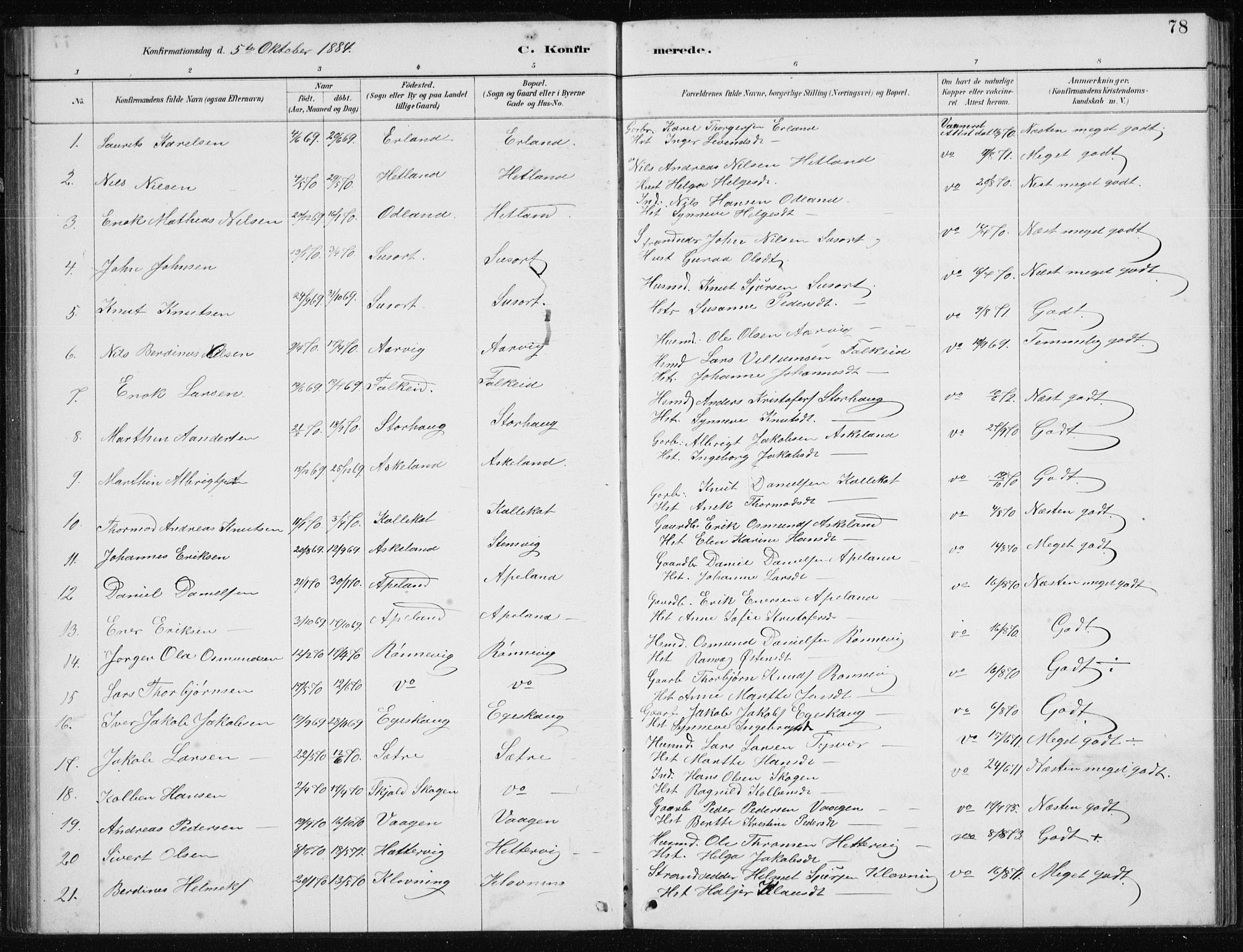 Tysvær sokneprestkontor, SAST/A -101864/H/Ha/Hab/L0004: Parish register (copy) no. B 4, 1883-1896, p. 78
